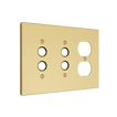 Solid brass Futura Push Button & Outlet Wall Plate – Triple in Polished Brass finish