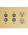 Solid brass Futura Push Button & Outlet Wall Plate – Triple in Polished Brass finish