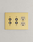 Solid brass Futura Push Button & Outlet Wall Plate – Triple in Polished Brass finish