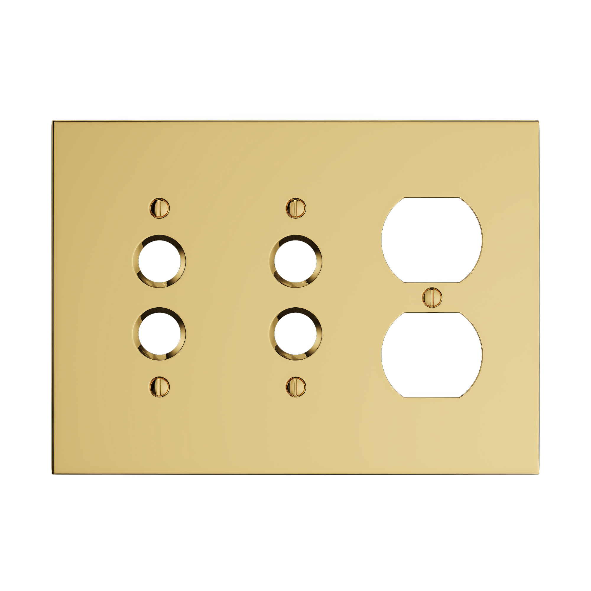 Solid brass Futura Push Button &amp; Outlet Wall Plate – Triple in Polished Brass finish