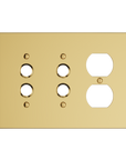 Solid brass Futura Push Button & Outlet Wall Plate – Triple in Polished Brass finish
