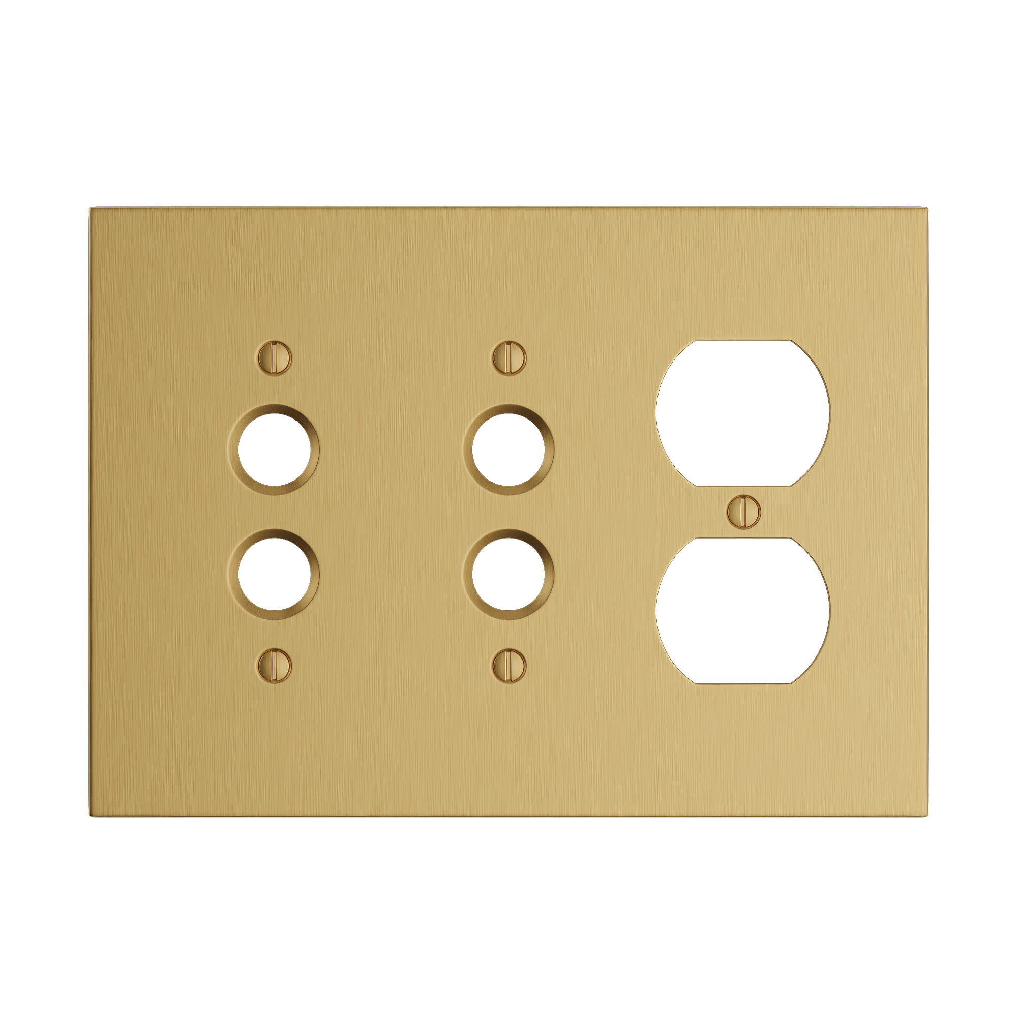 Solid brass Futura Push Button &amp; Outlet Wall Plate – Triple in Satin Brass finish