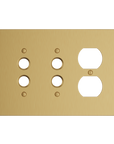 Solid brass Futura Push Button & Outlet Wall Plate – Triple in Satin Brass finish