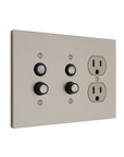 Solid brass Futura Push Button & Outlet Wall Plate – Triple in Satin Nickel finish