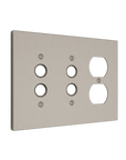 Solid brass Futura Push Button & Outlet Wall Plate – Triple in Satin Nickel finish