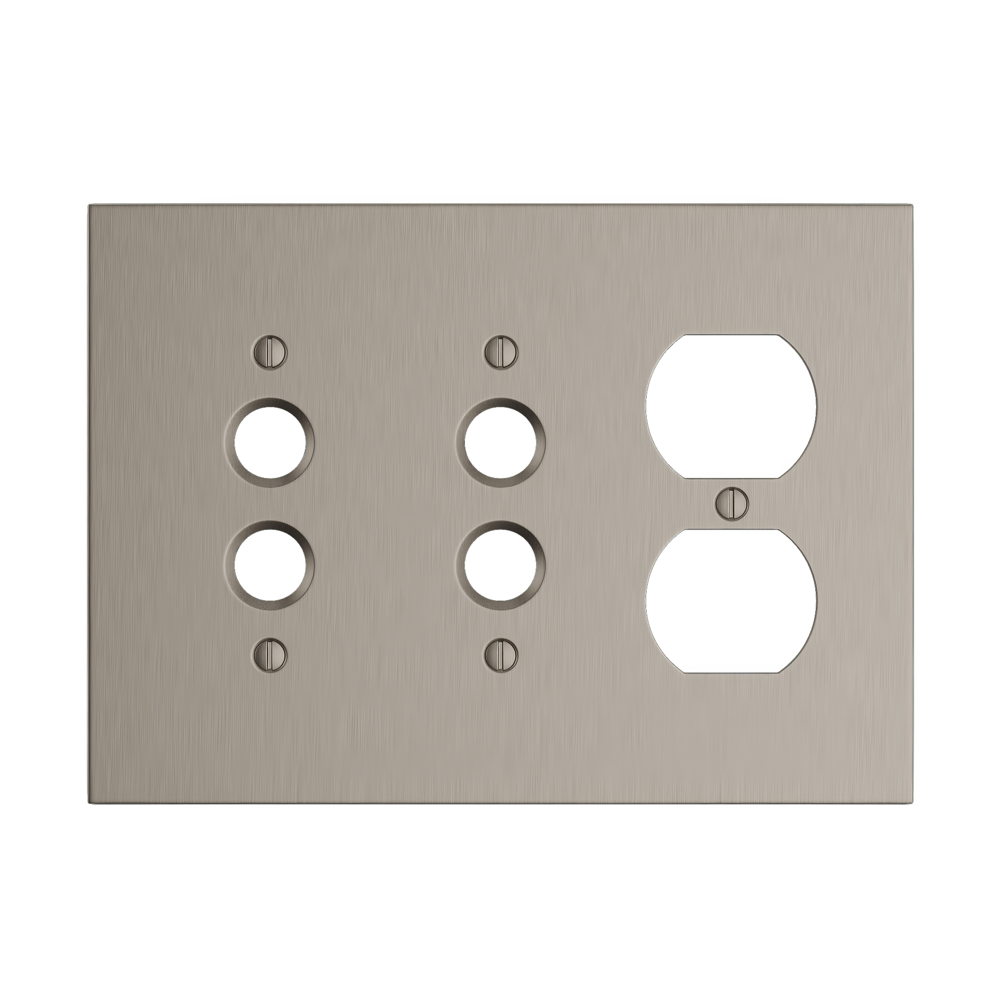 Solid brass Futura Push Button &amp; Outlet Wall Plate – Triple in Satin Nickel finish