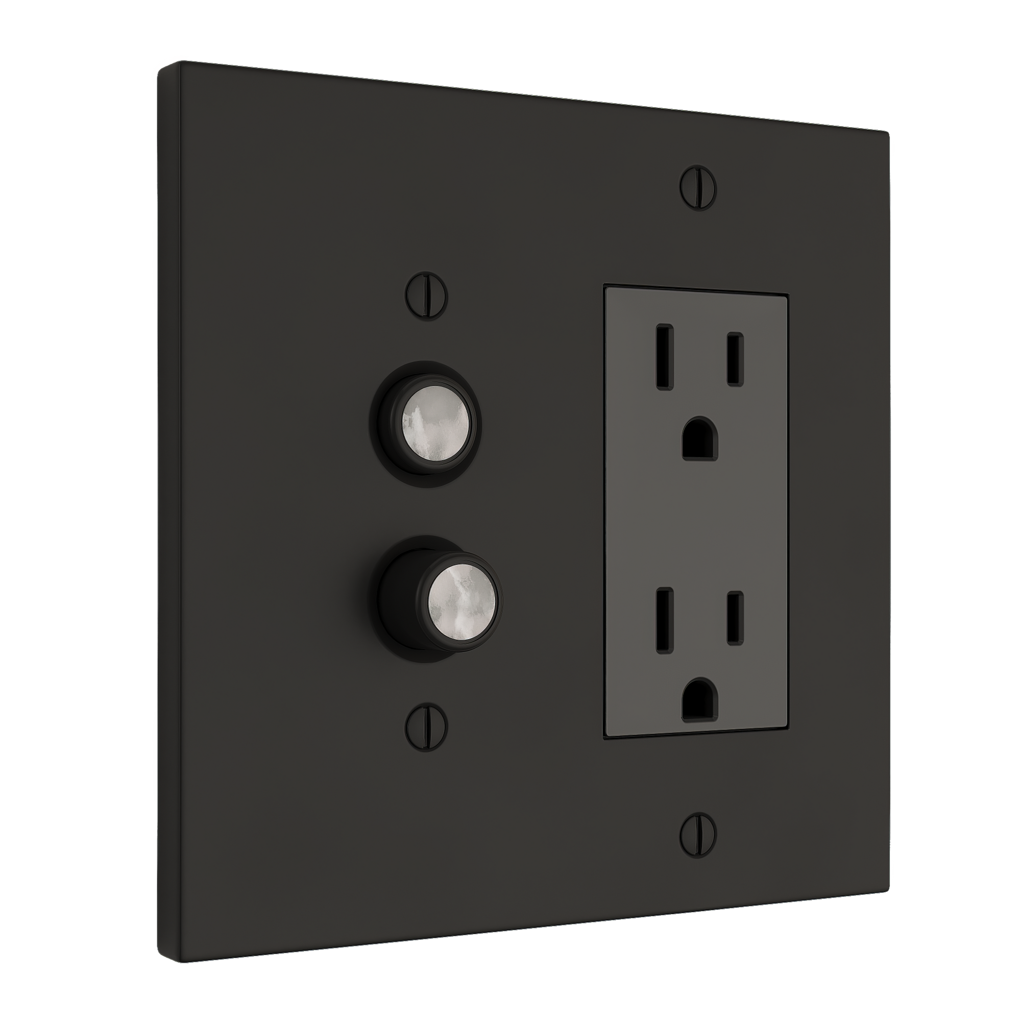 Solid brass Futura Push Button &amp; Open Wall Plate – Double in Coal Black Brass finish