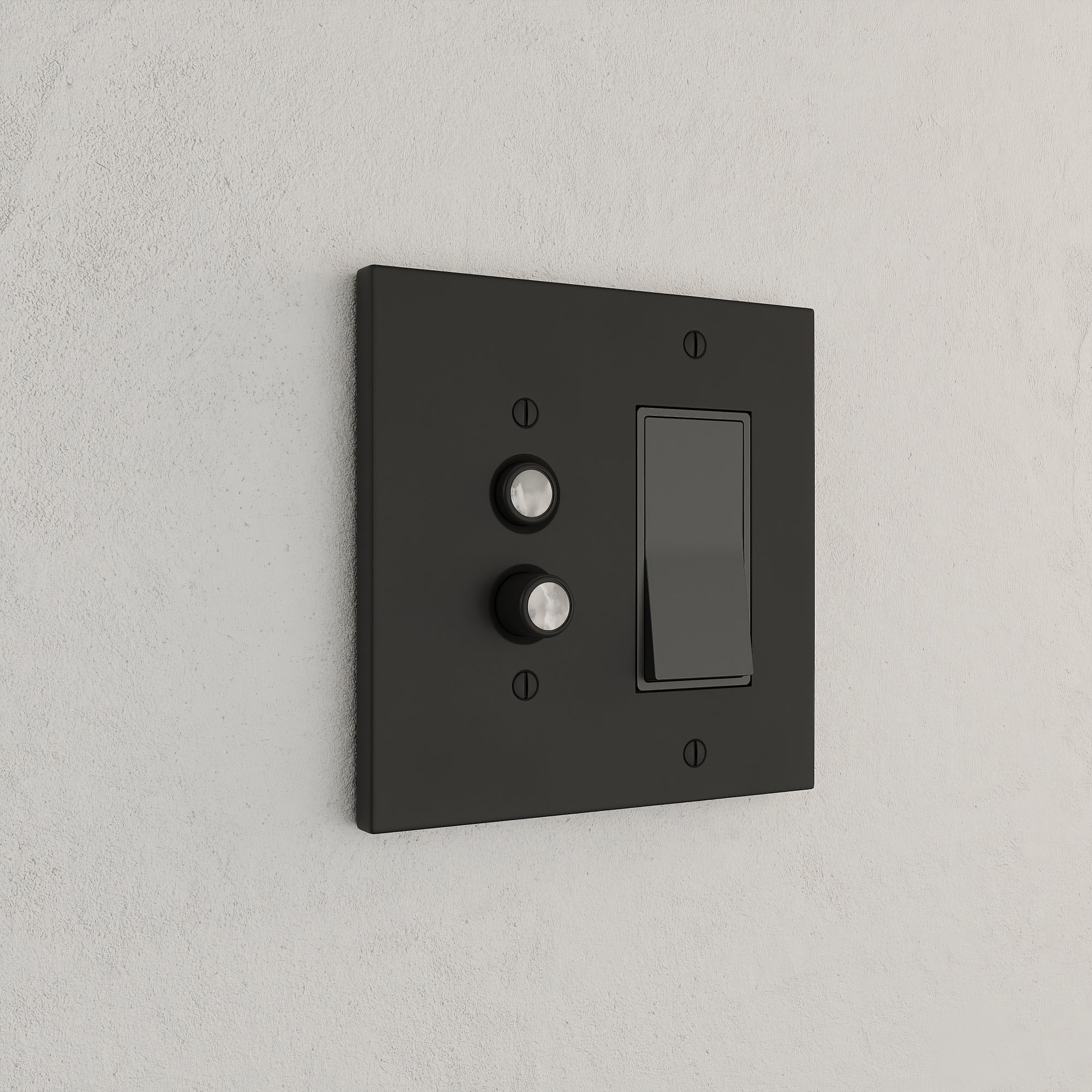 Solid brass Futura Push Button &amp; Open Wall Plate – Double in Coal Black Brass finish