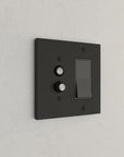 Solid brass Futura Push Button & Open Wall Plate – Double in Coal Black Brass finish