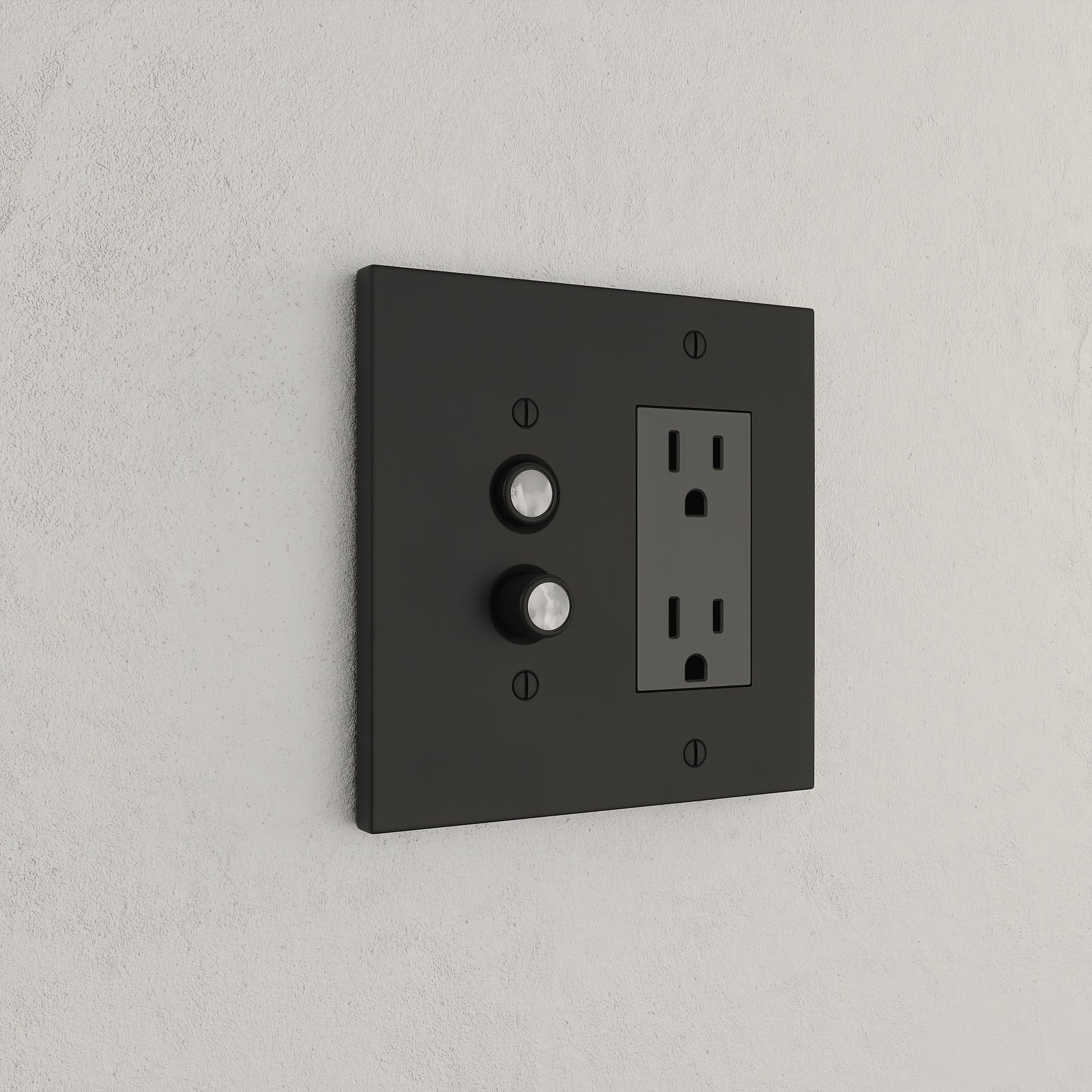 Solid brass Futura Push Button &amp; Open Wall Plate – Double in Coal Black Brass finish