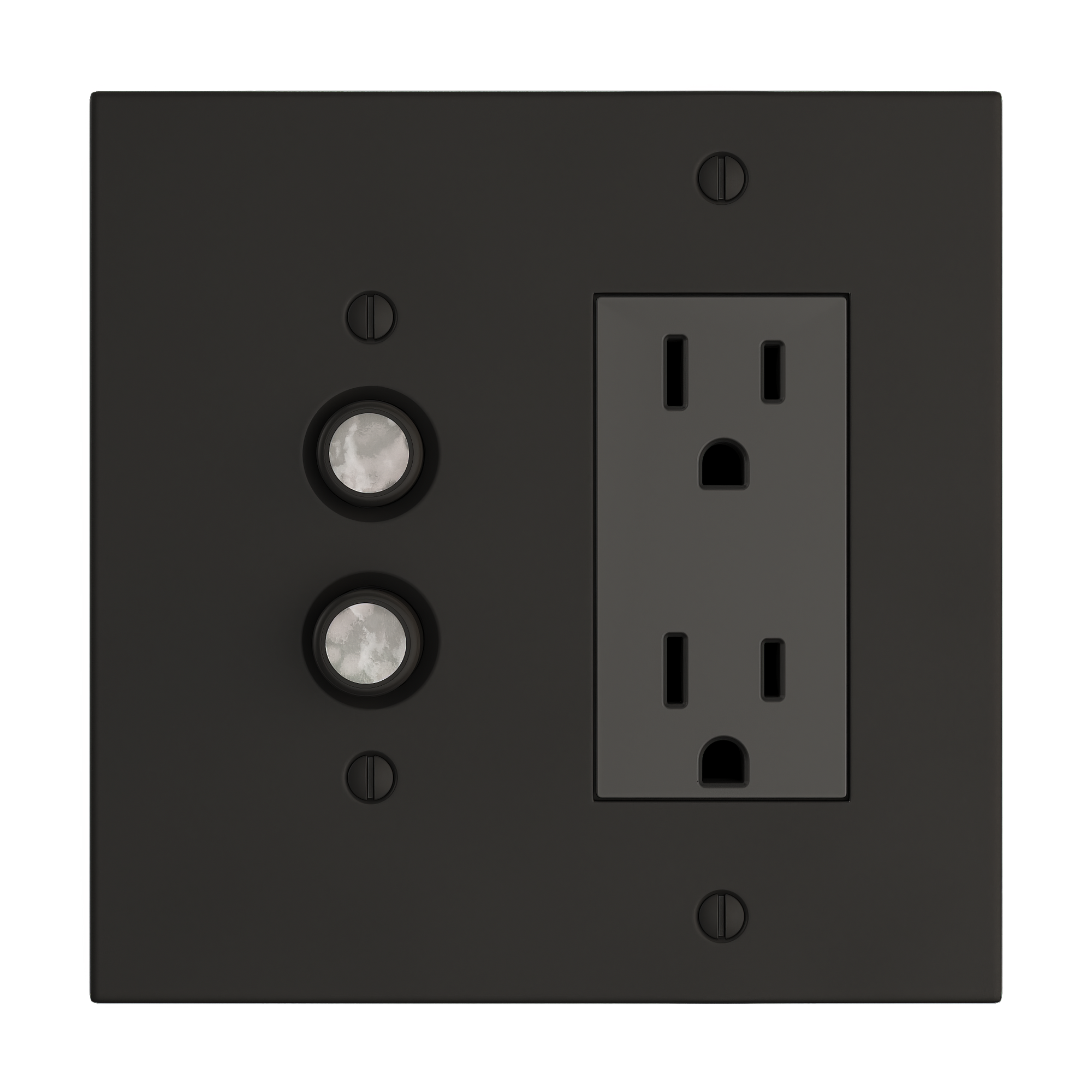 Solid brass Futura Push Button &amp; Open Wall Plate – Double in Coal Black Brass finish