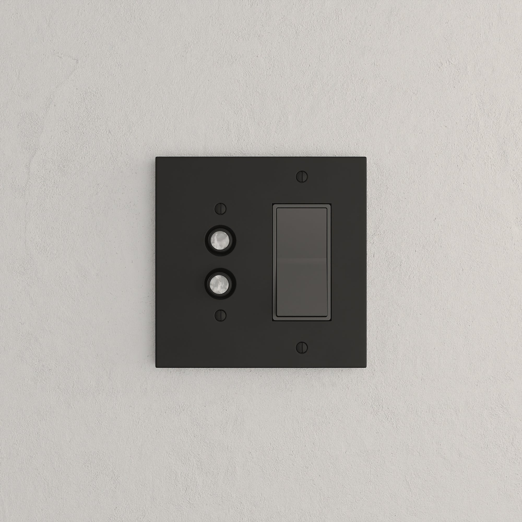 Solid brass Futura Push Button &amp; Open Wall Plate – Double in Coal Black Brass finish
