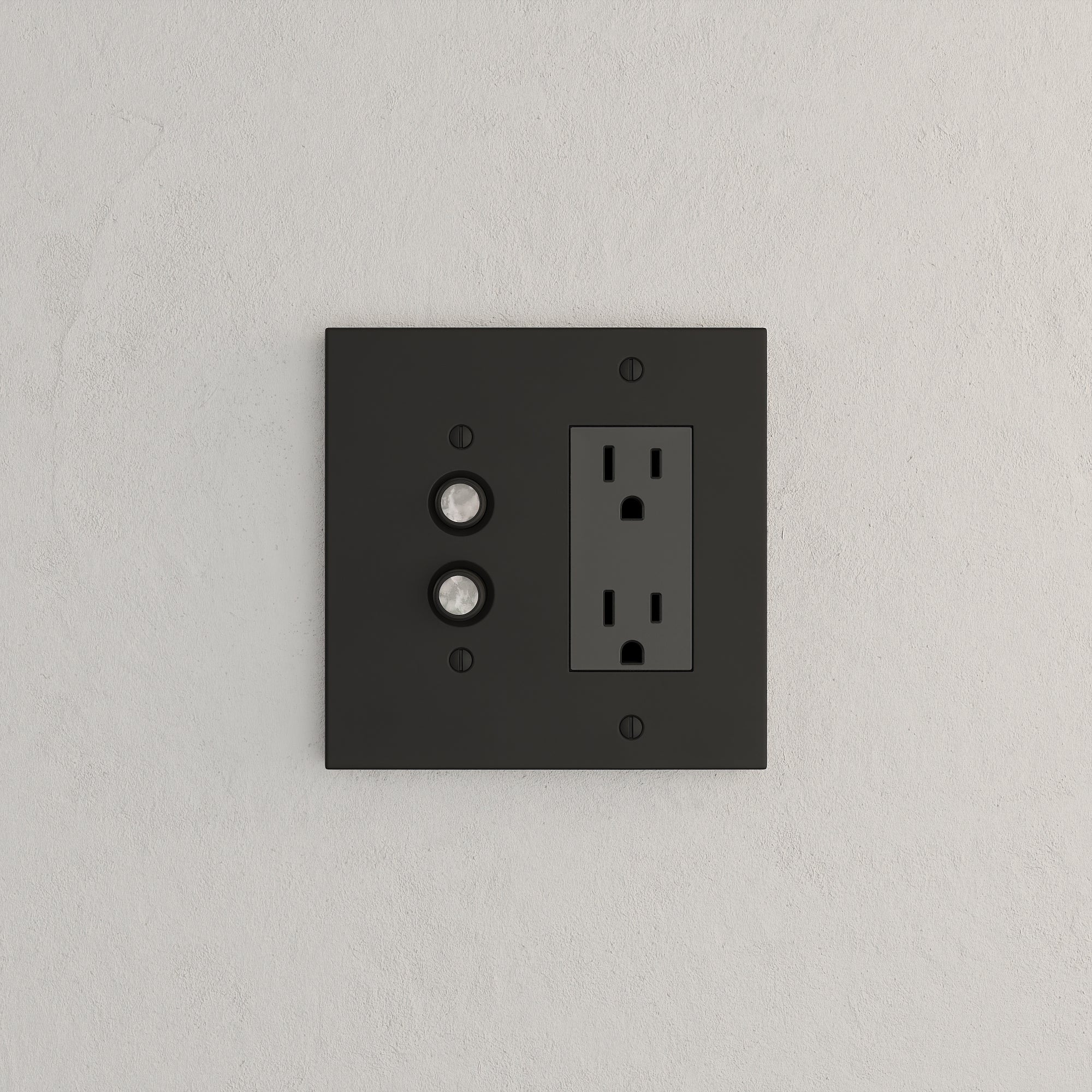 Solid brass Futura Push Button &amp; Open Wall Plate – Double in Coal Black Brass finish