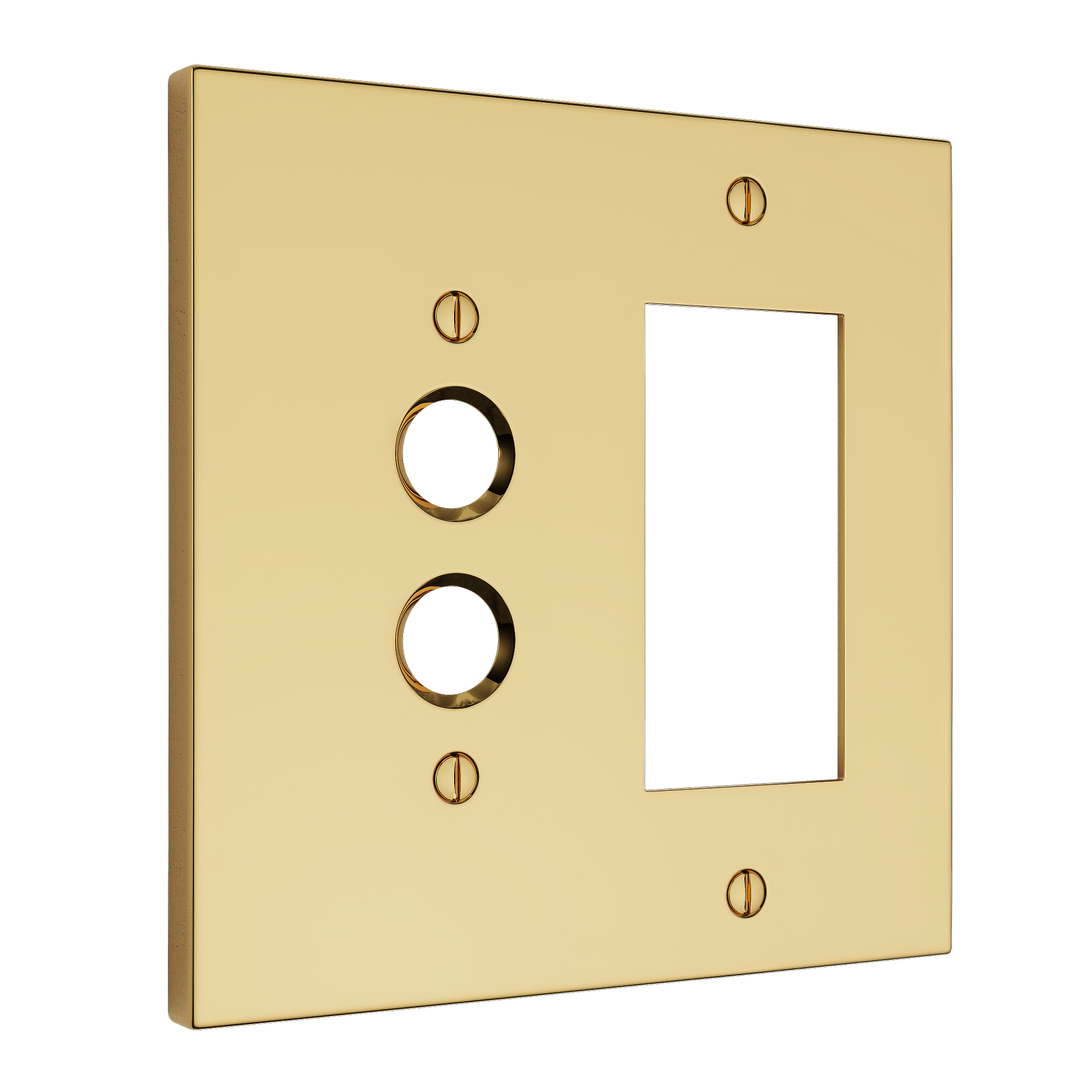 Solid brass Futura Push Button & Open Wall Plate – Double in Polished Brass finish