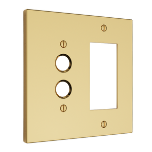 Futura Push Button & Open Wall Plate – Double — Polished Brass