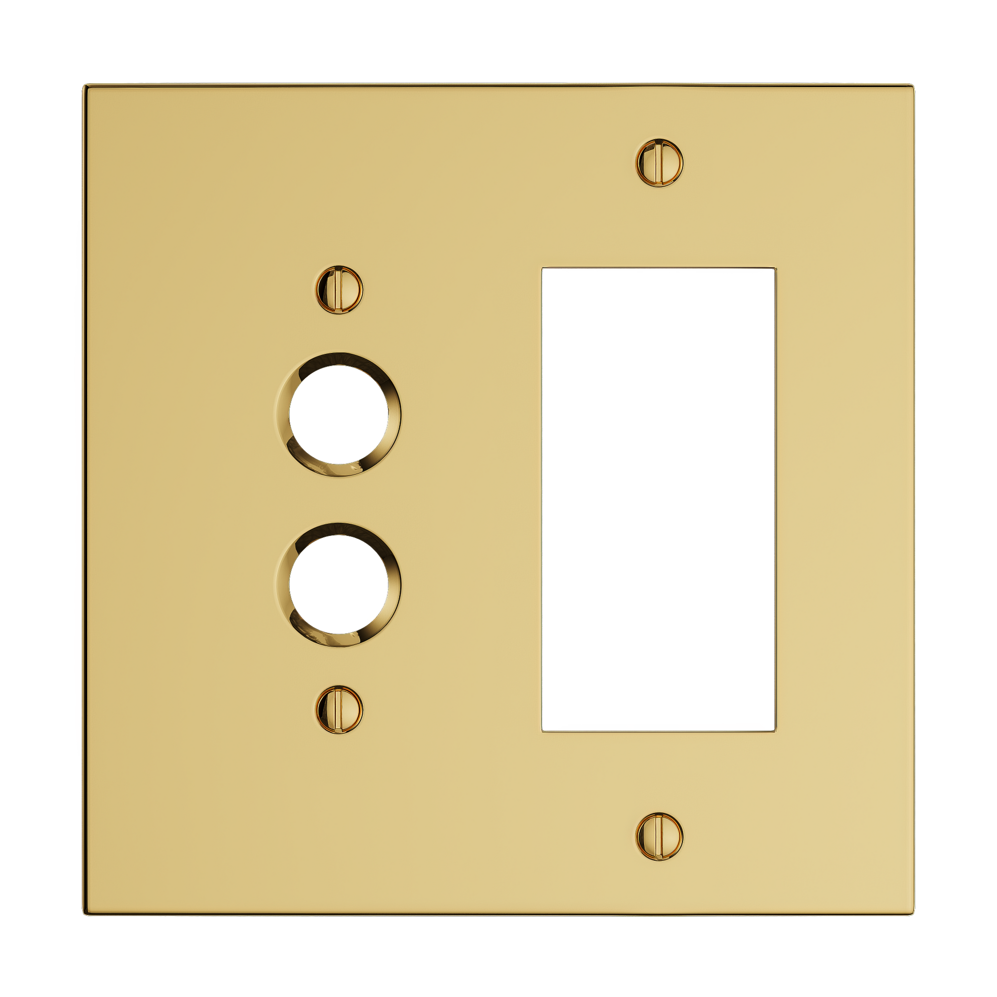 Solid brass Futura Push Button &amp; Open Wall Plate – Double in Polished Brass finish
