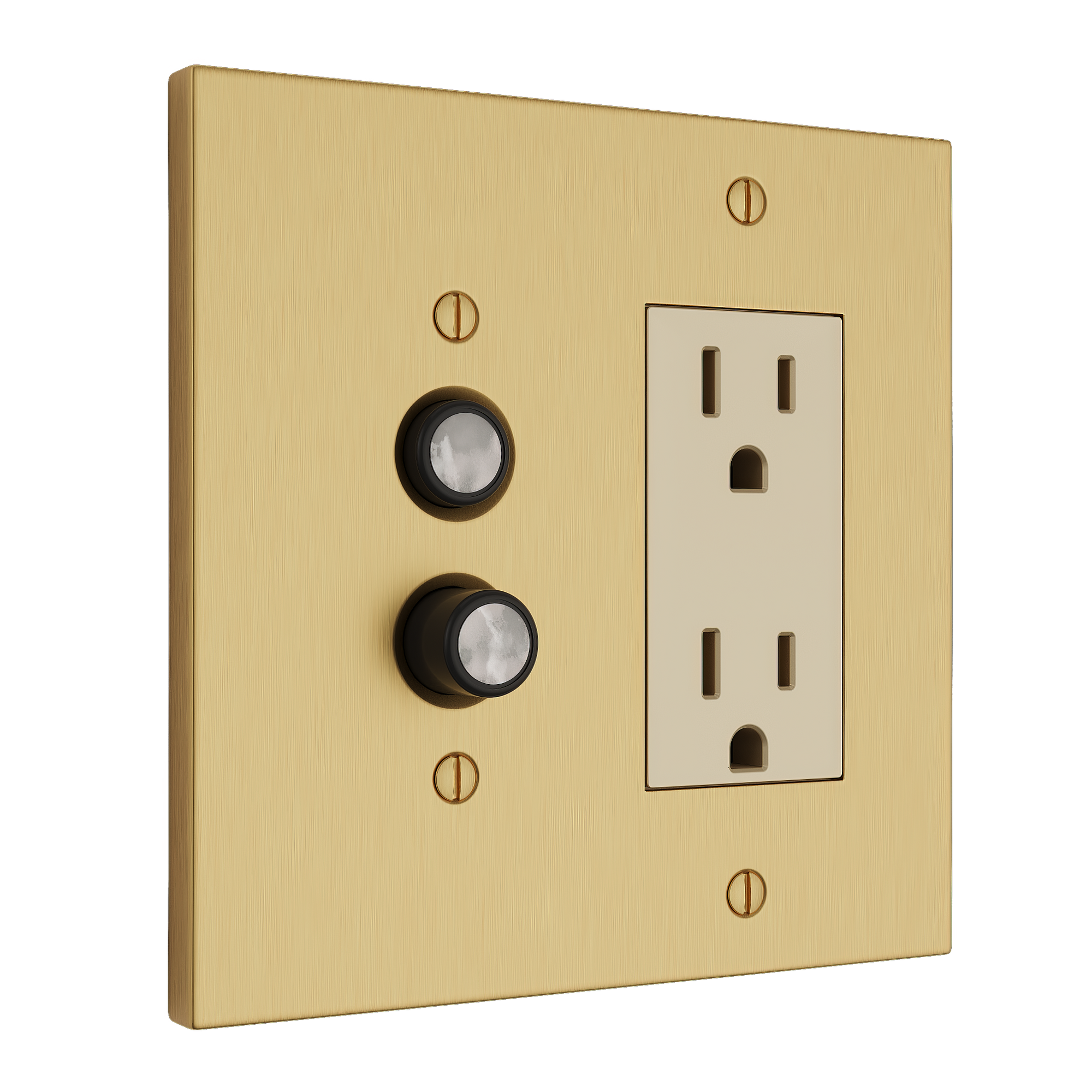 Solid brass Futura Push Button &amp; Open Wall Plate – Double in Satin Brass finish