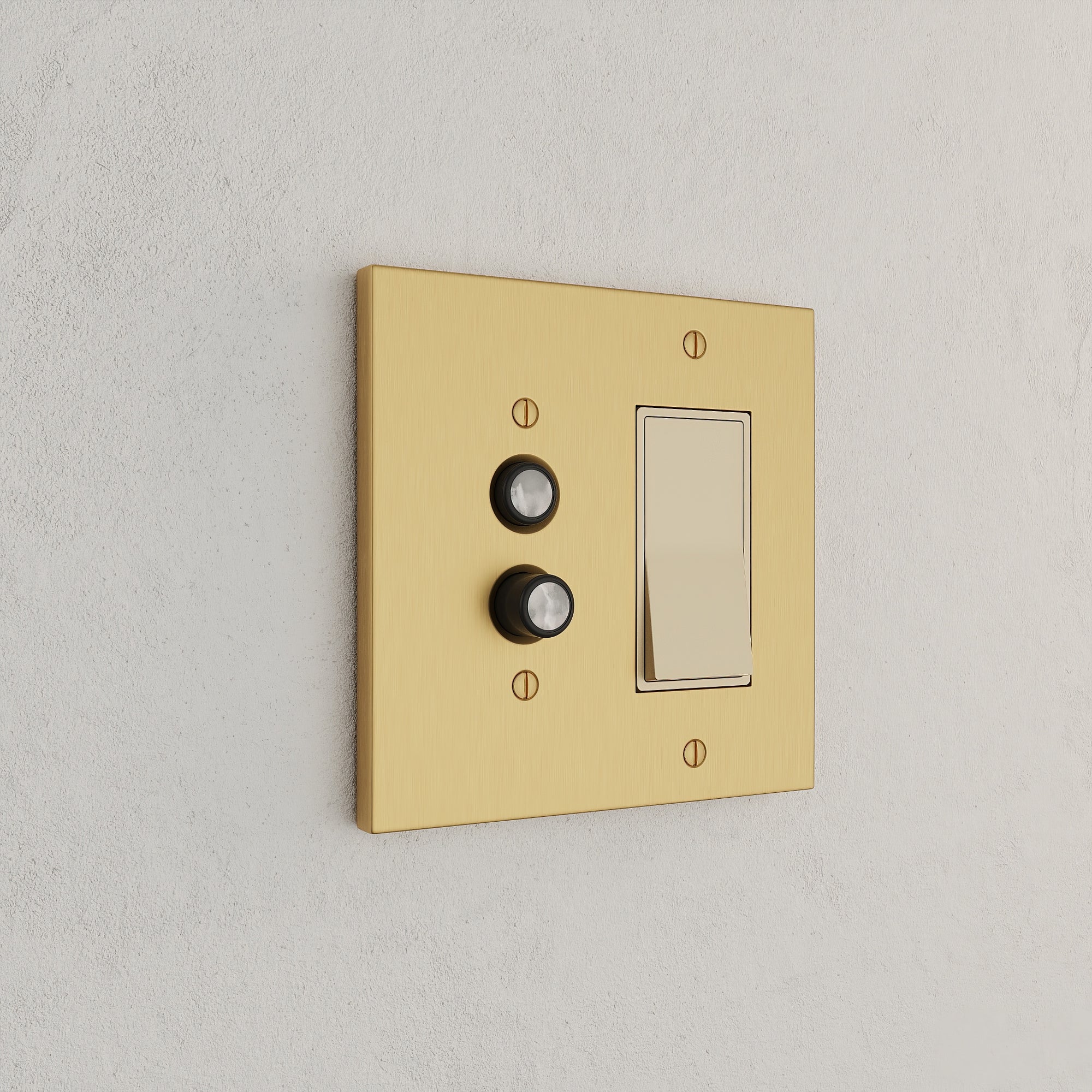 Solid brass Futura Push Button &amp; Open Wall Plate – Double in Satin Brass finish