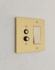 Solid brass Futura Push Button & Open Wall Plate – Double in Satin Brass finish