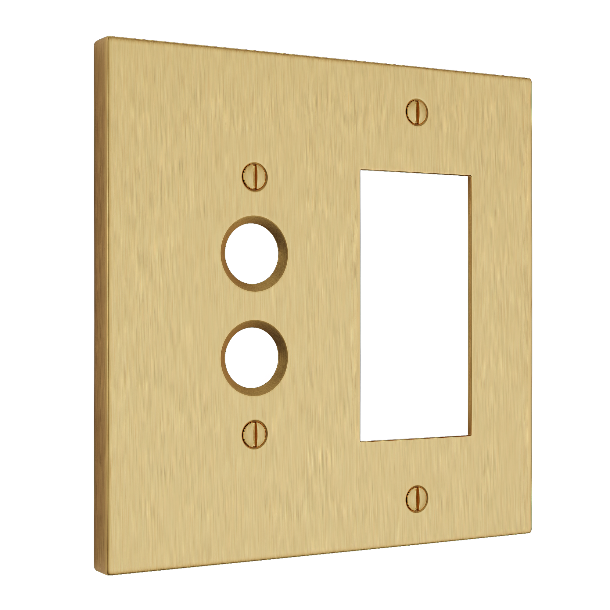 Solid brass Futura Push Button & Open Wall Plate – Double in Satin Brass finish