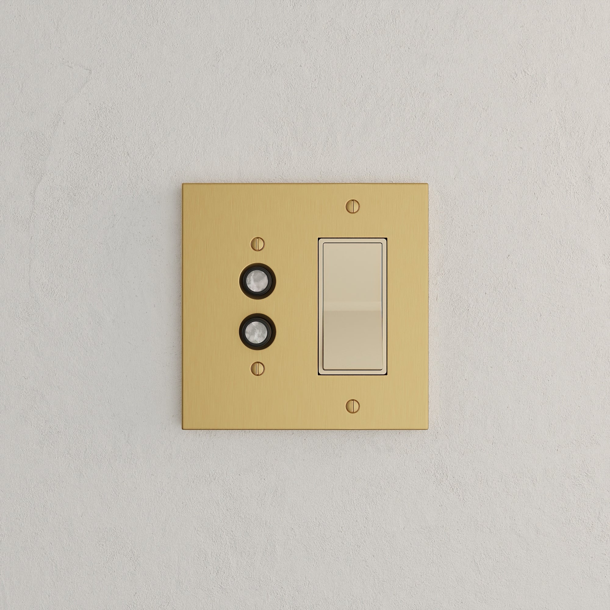 Solid brass Futura Push Button &amp; Open Wall Plate – Double in Satin Brass finish