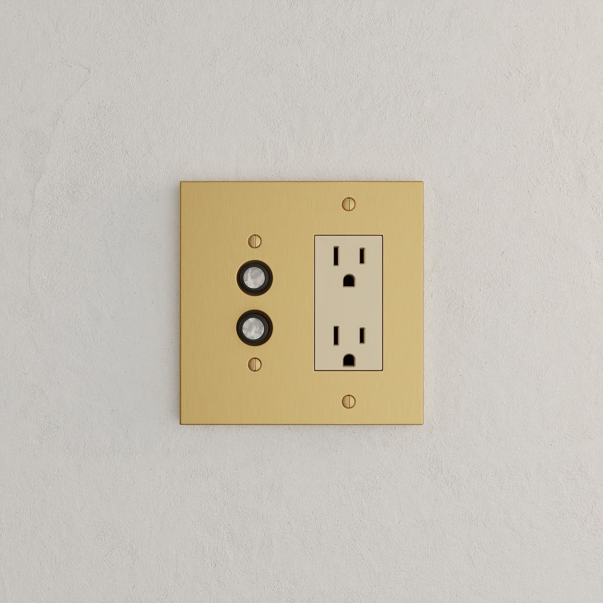 Solid brass Futura Push Button &amp; Open Wall Plate – Double in Satin Brass finish