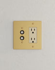 Solid brass Futura Push Button & Open Wall Plate – Double in Satin Brass finish