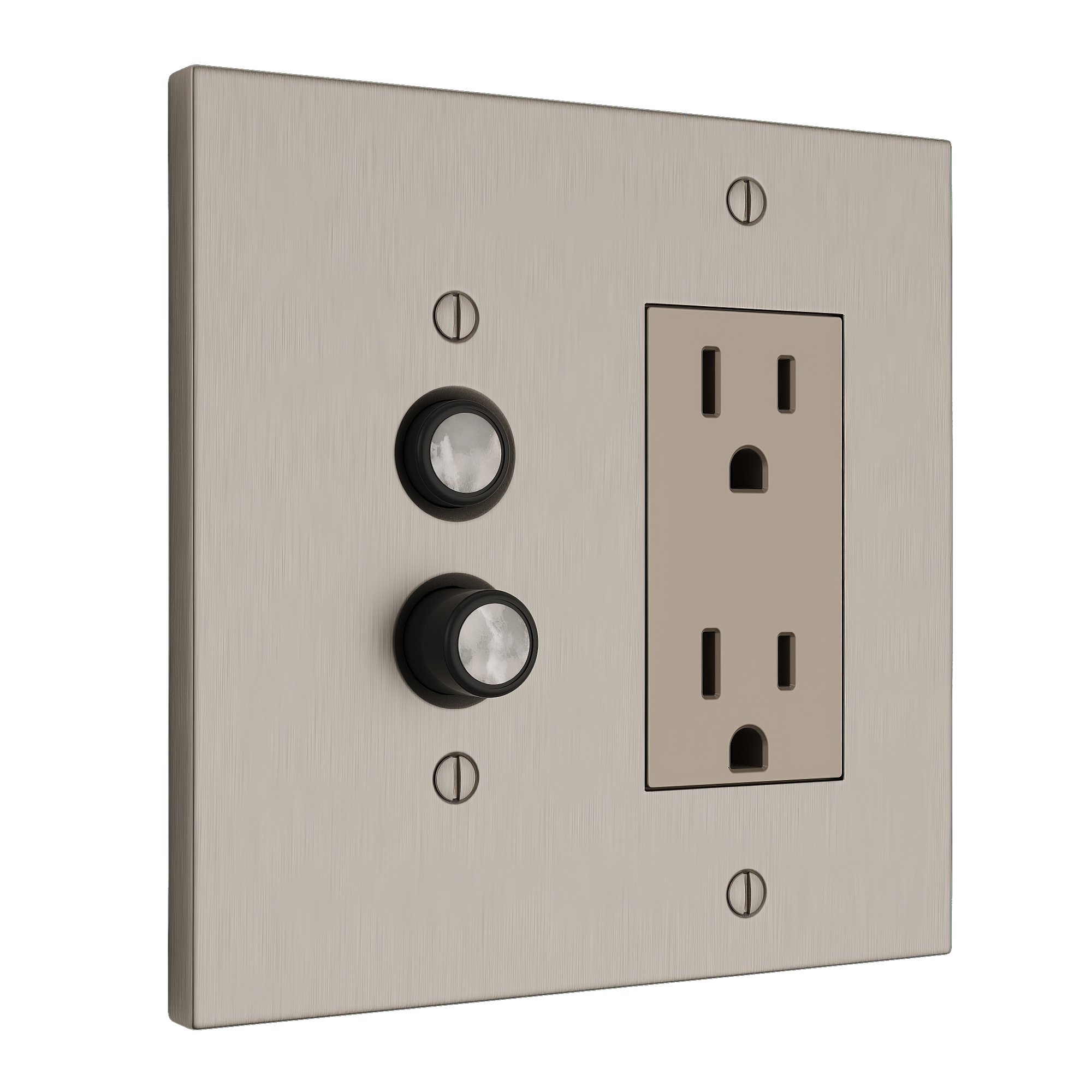 Solid brass Futura Push Button &amp; Open Wall Plate – Double in Satin Nickel finish