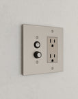 Solid brass Futura Push Button & Open Wall Plate – Double in Satin Nickel finish