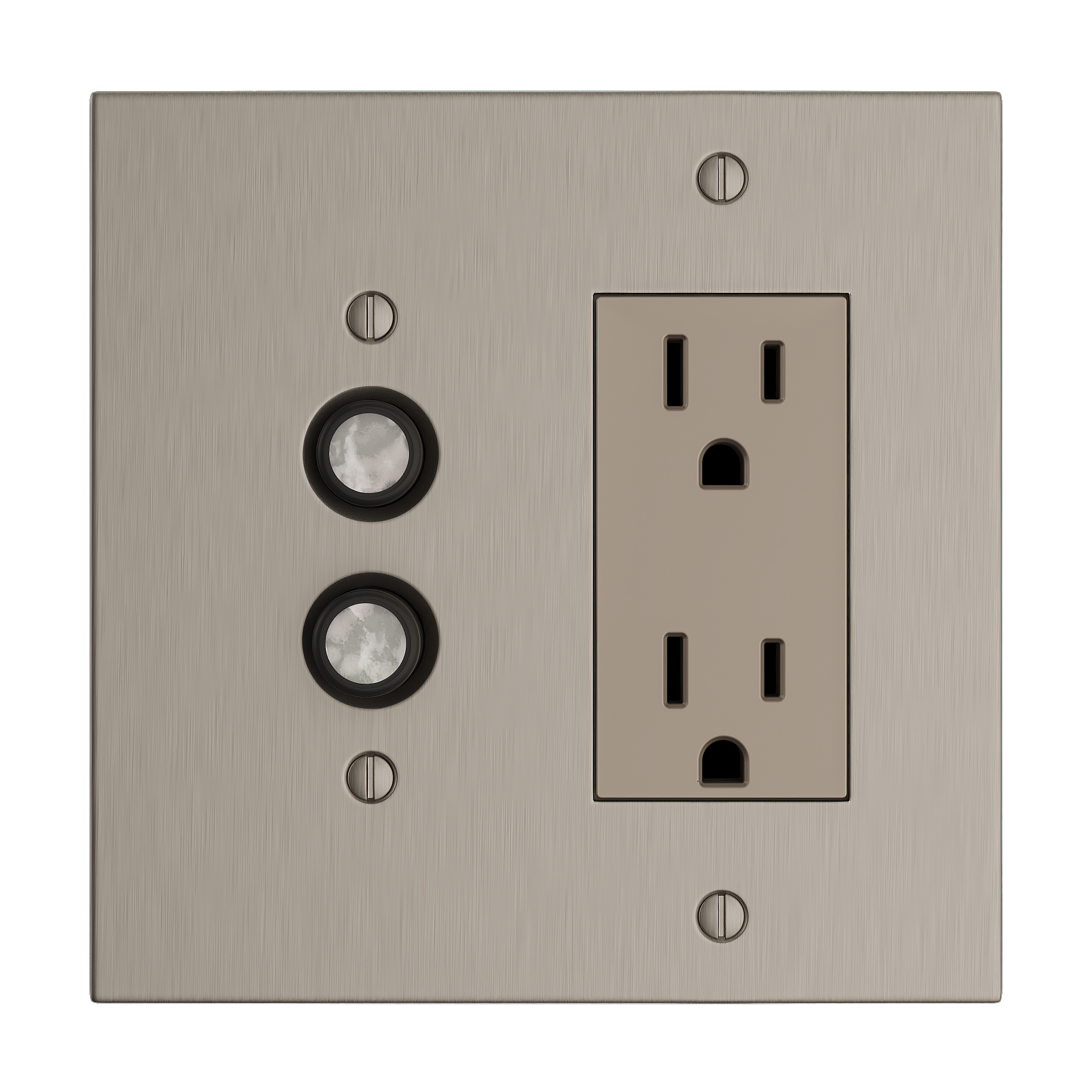 Solid brass Futura Push Button &amp; Open Wall Plate – Double in Satin Nickel finish