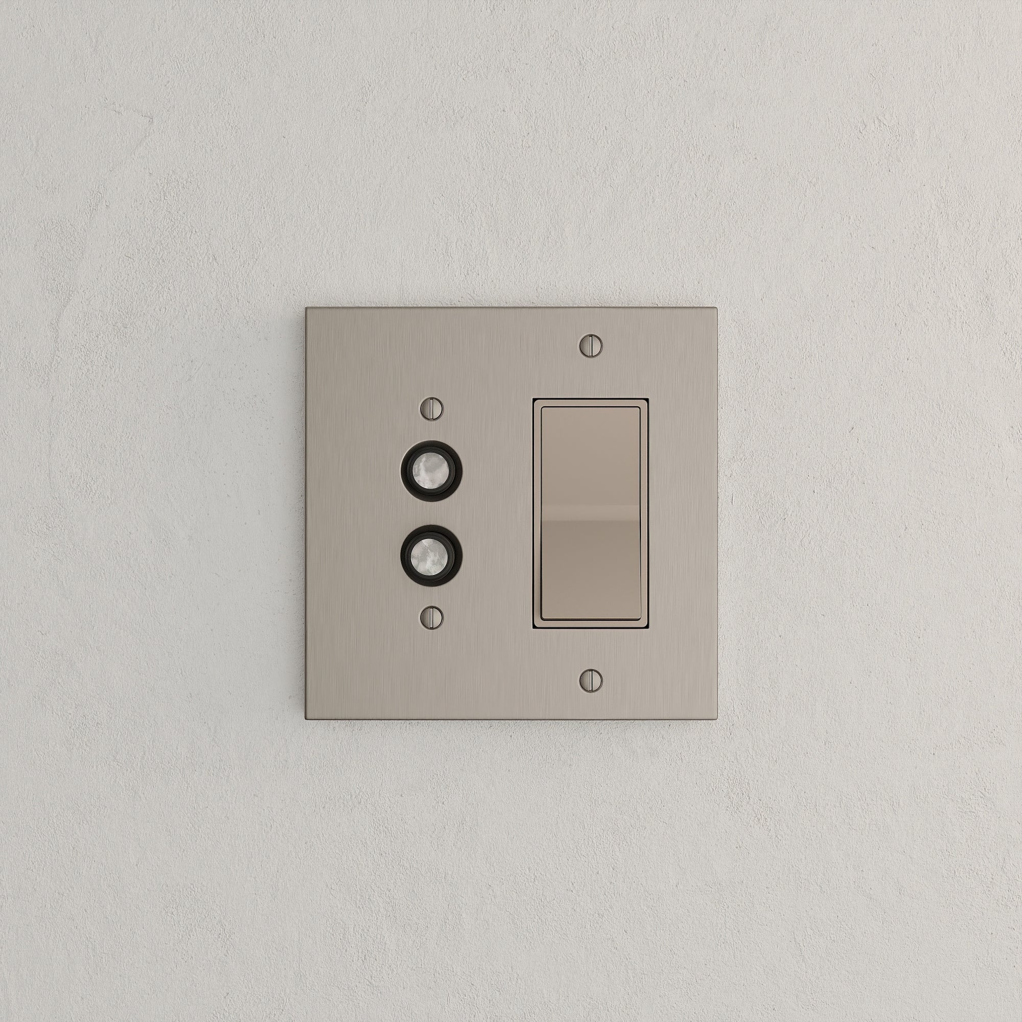 Solid brass Futura Push Button &amp; Open Wall Plate – Double in Satin Nickel finish