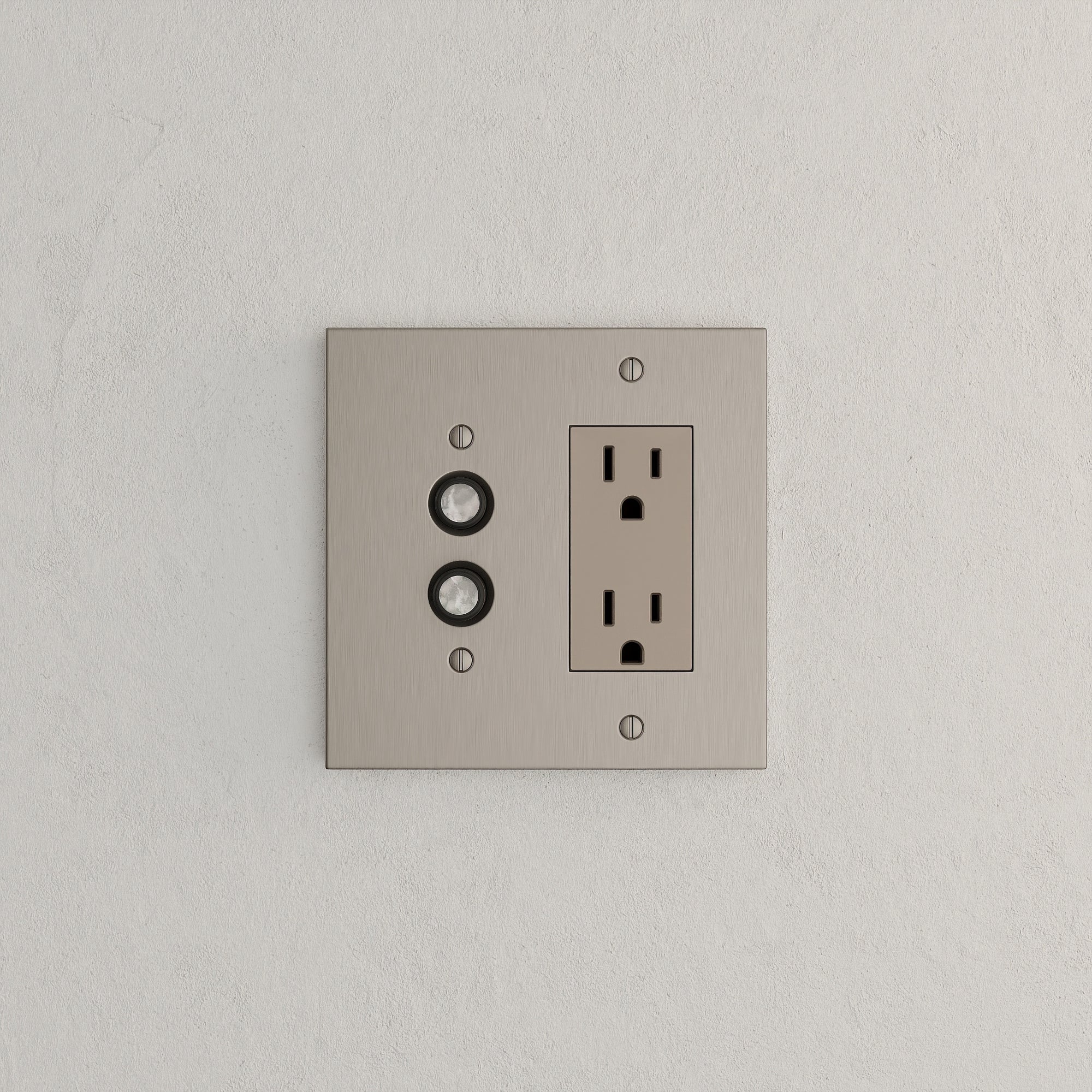 Solid brass Futura Push Button &amp; Open Wall Plate – Double in Satin Nickel finish