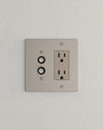 Solid brass Futura Push Button & Open Wall Plate – Double in Satin Nickel finish