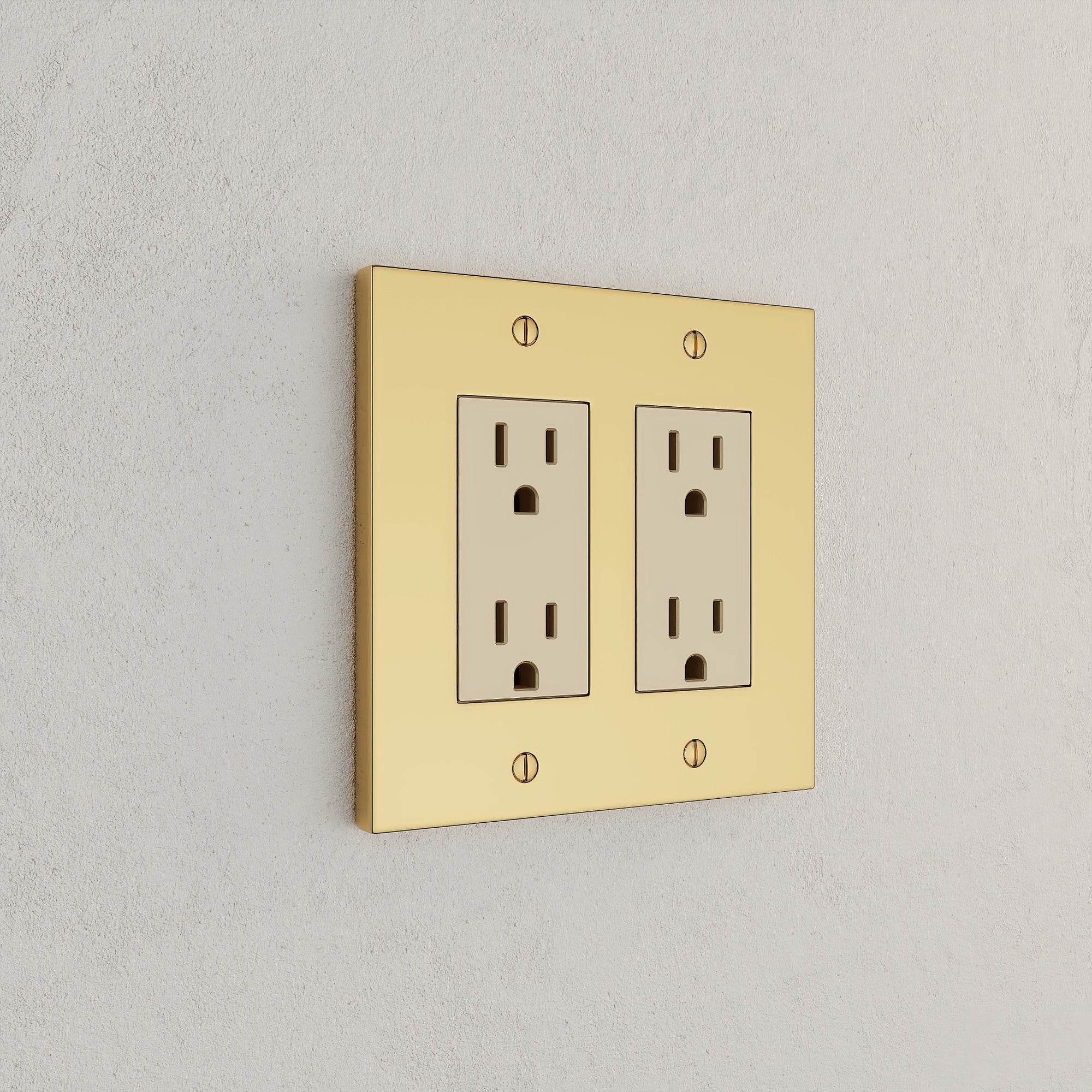 Solid brass Futura Open Wall Plate – Double in Polished Brass finish