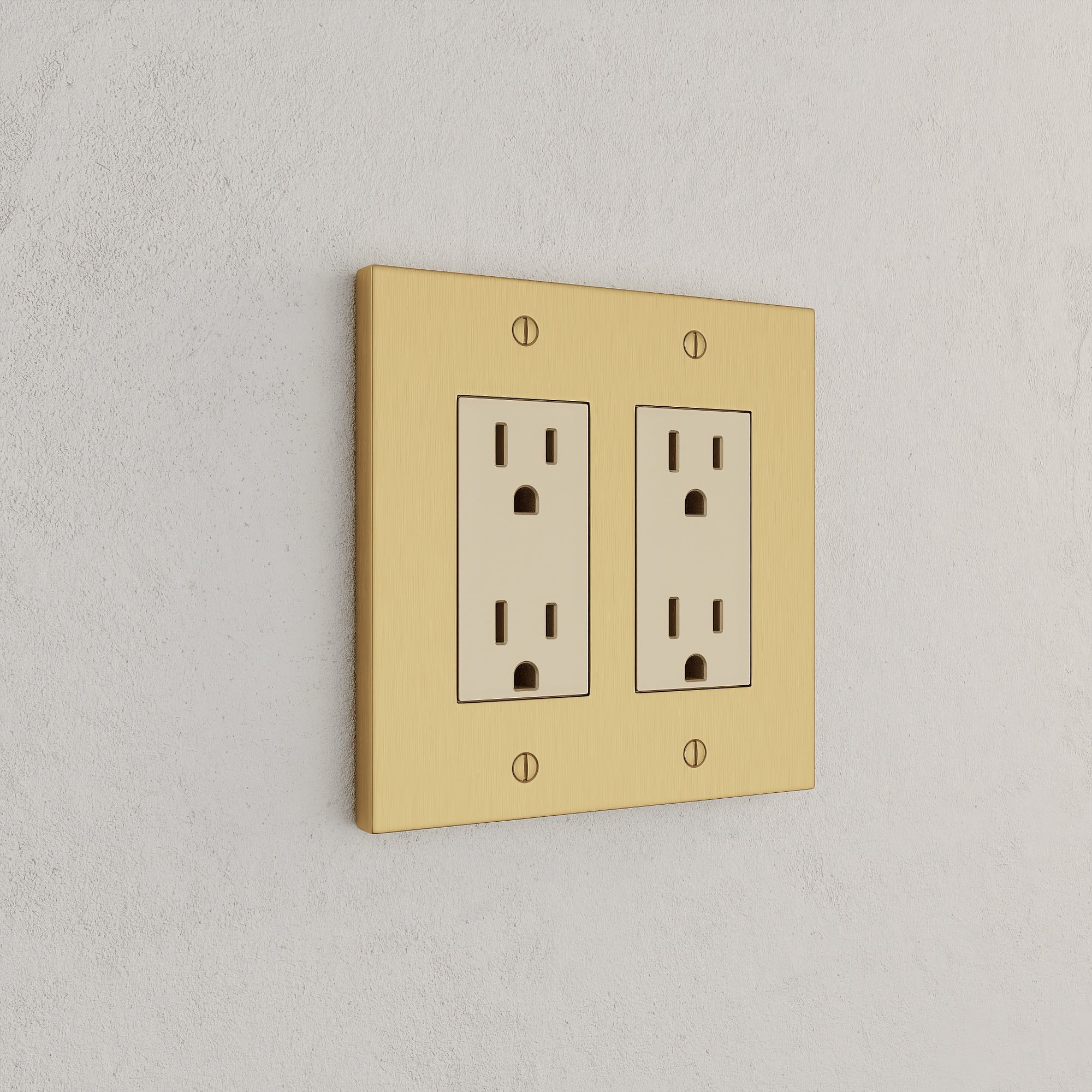 Solid brass Futura Open Wall Plate – Double in Satin Brass finish