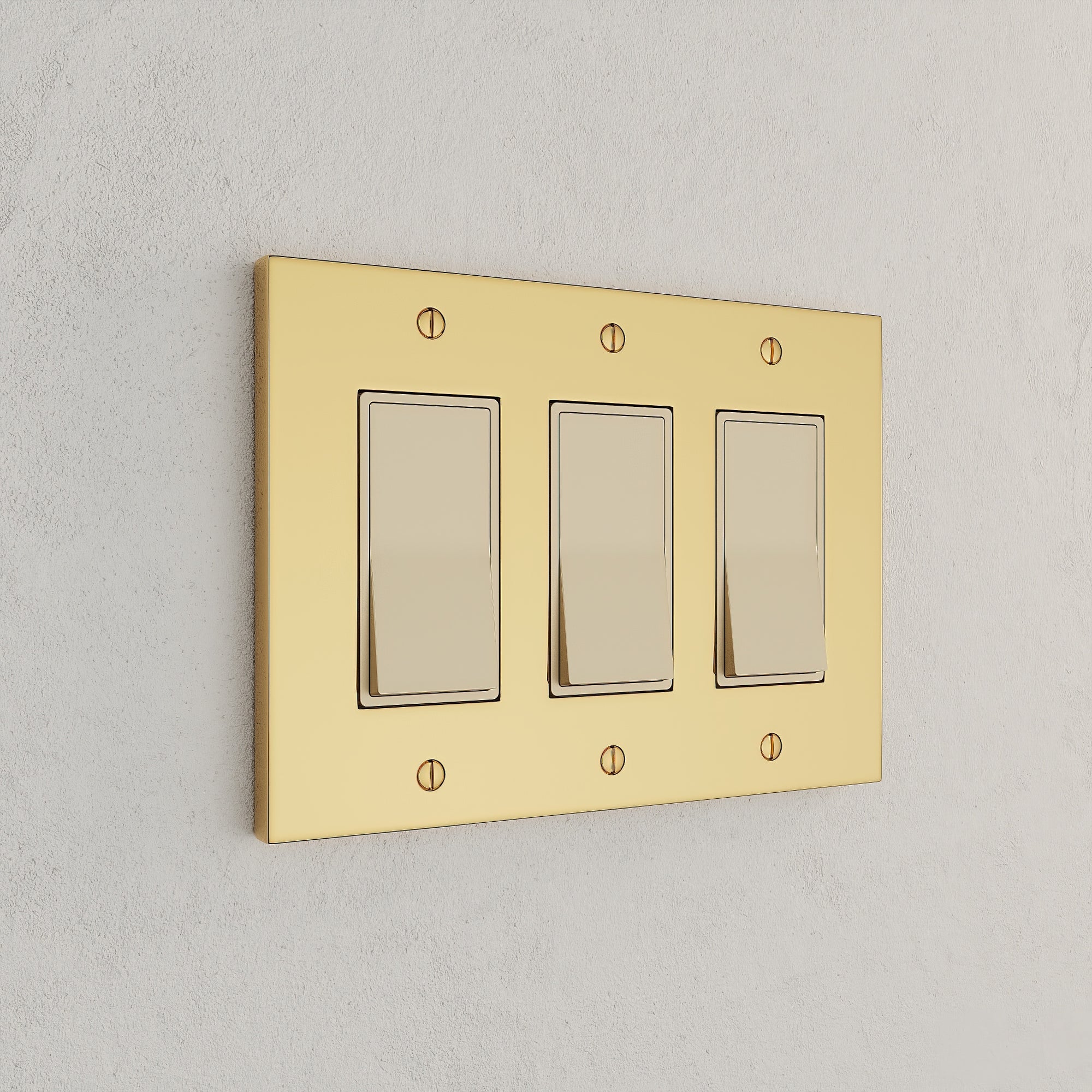 Solid brass Futura Open Wall Plate – Triple in Polished Brass finish