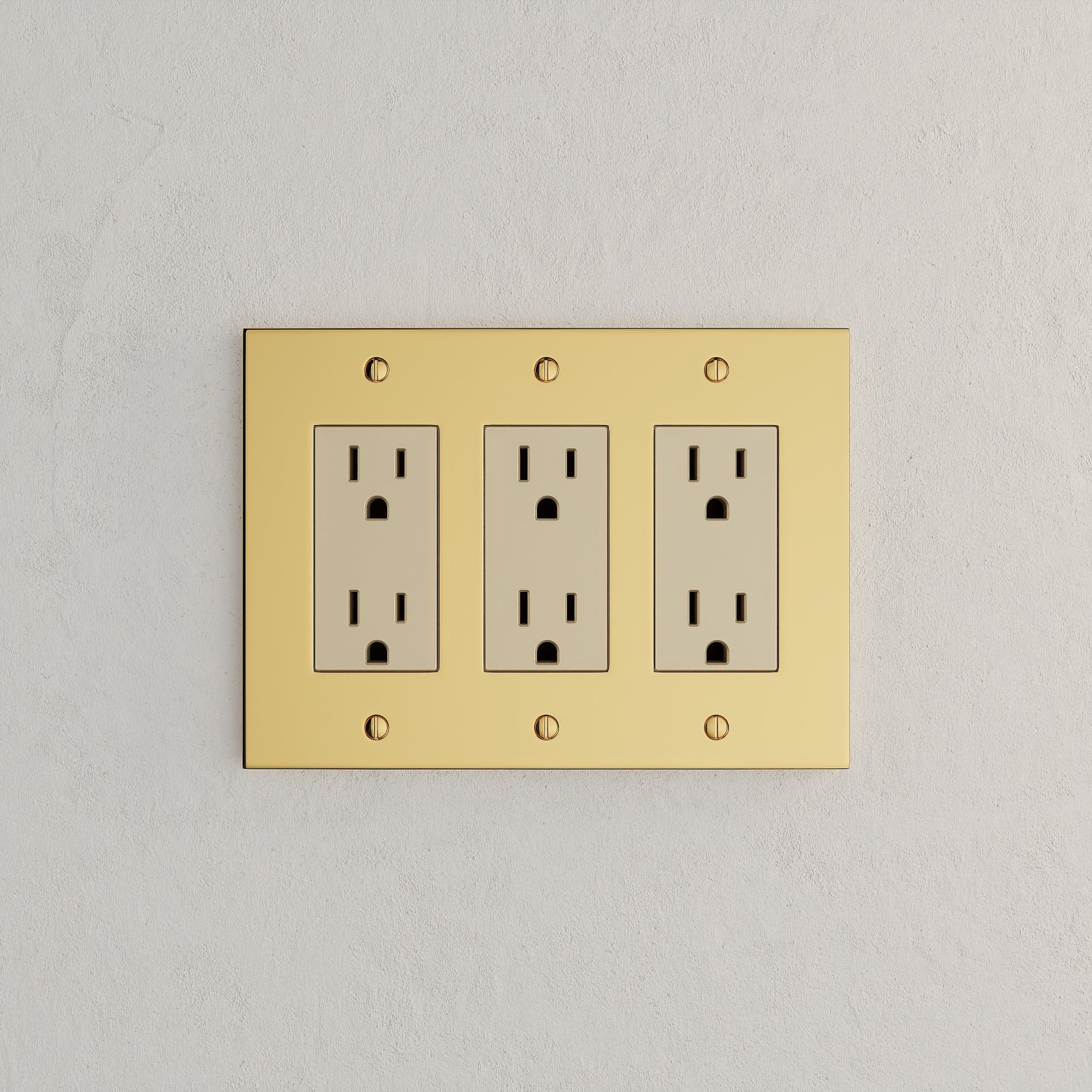 Solid brass Futura Open Wall Plate – Triple in Polished Brass finish