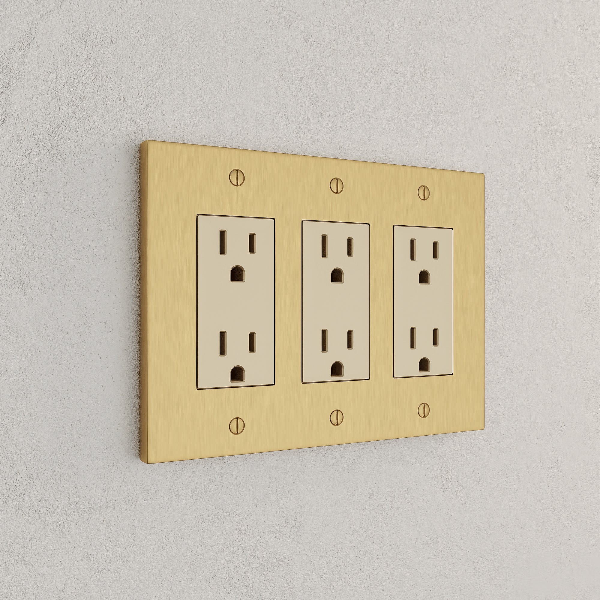 Solid brass Futura Open Wall Plate – Triple in Satin Brass finish