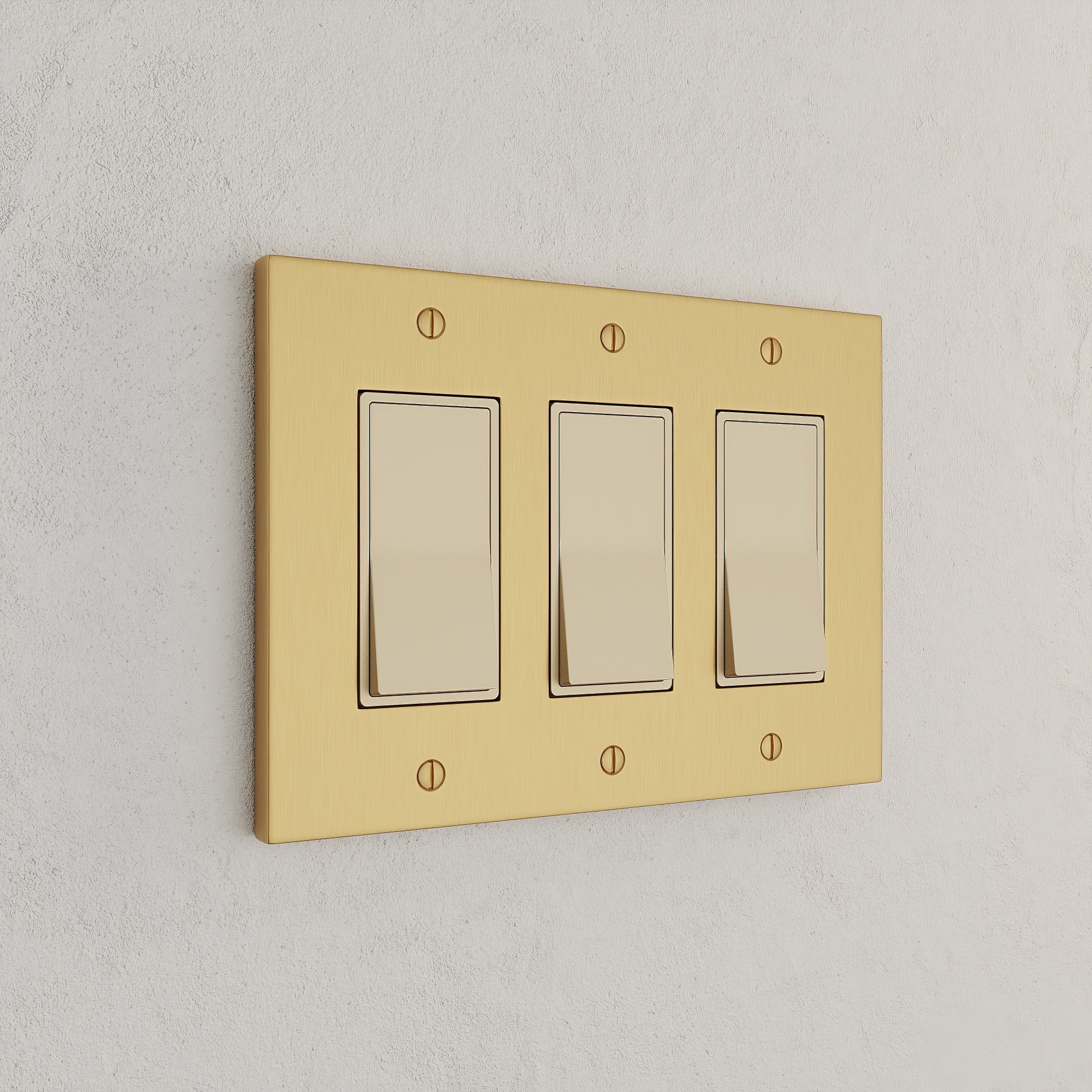 Solid brass Futura Open Wall Plate – Triple in Satin Brass finish