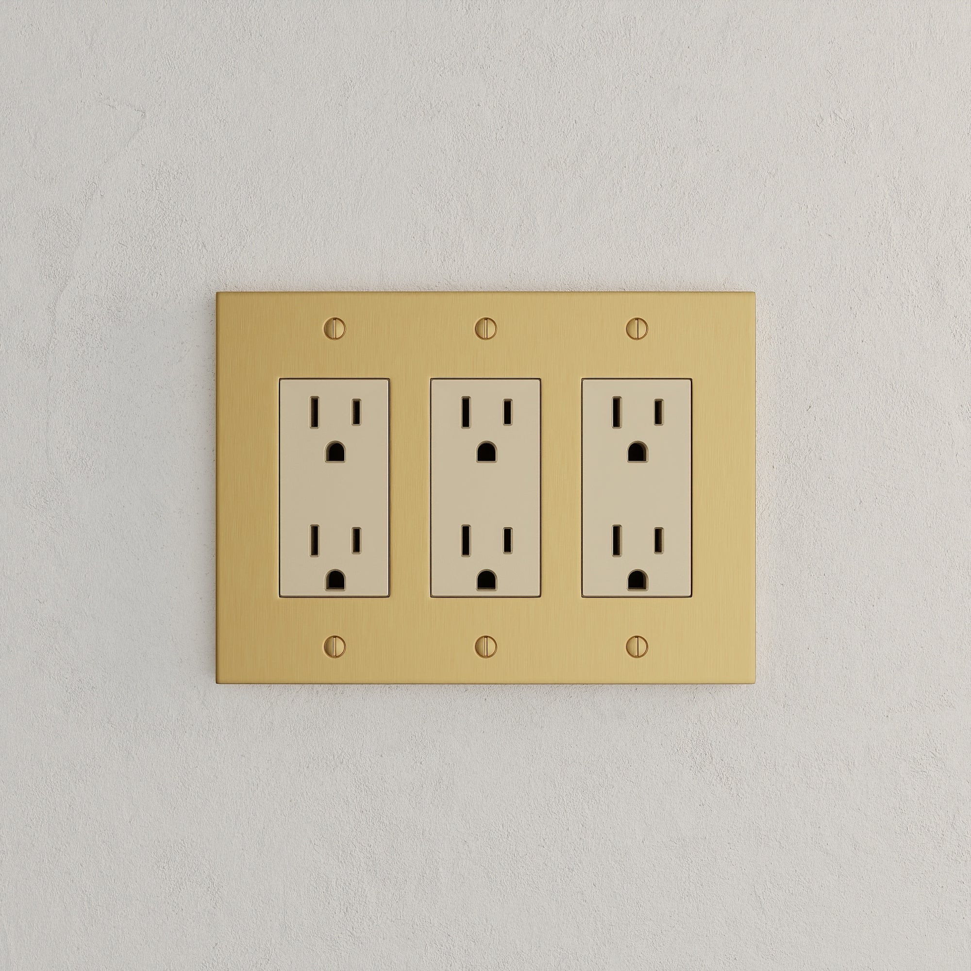 Solid brass Futura Open Wall Plate – Triple in Satin Brass finish