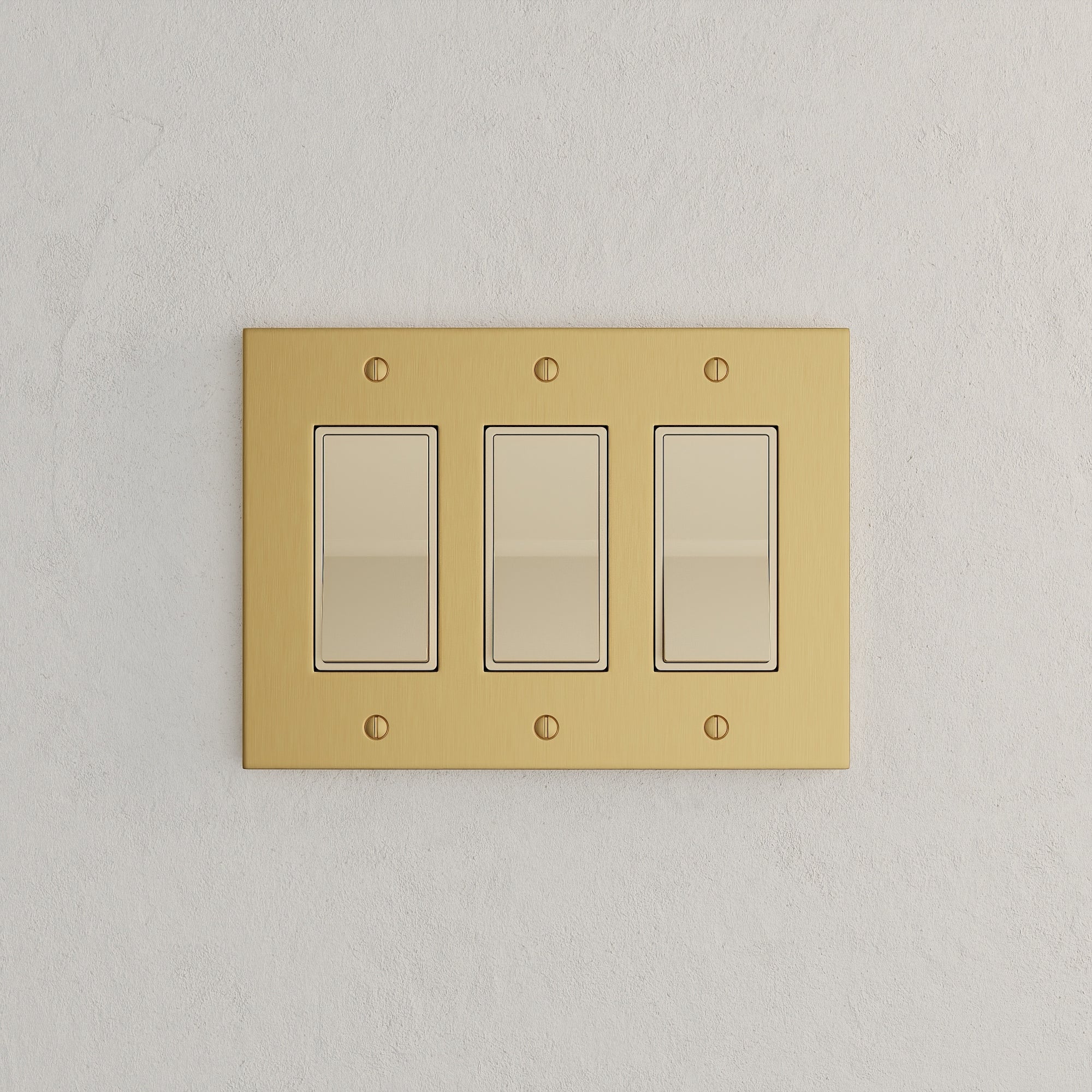Solid brass Futura Open Wall Plate – Triple in Satin Brass finish