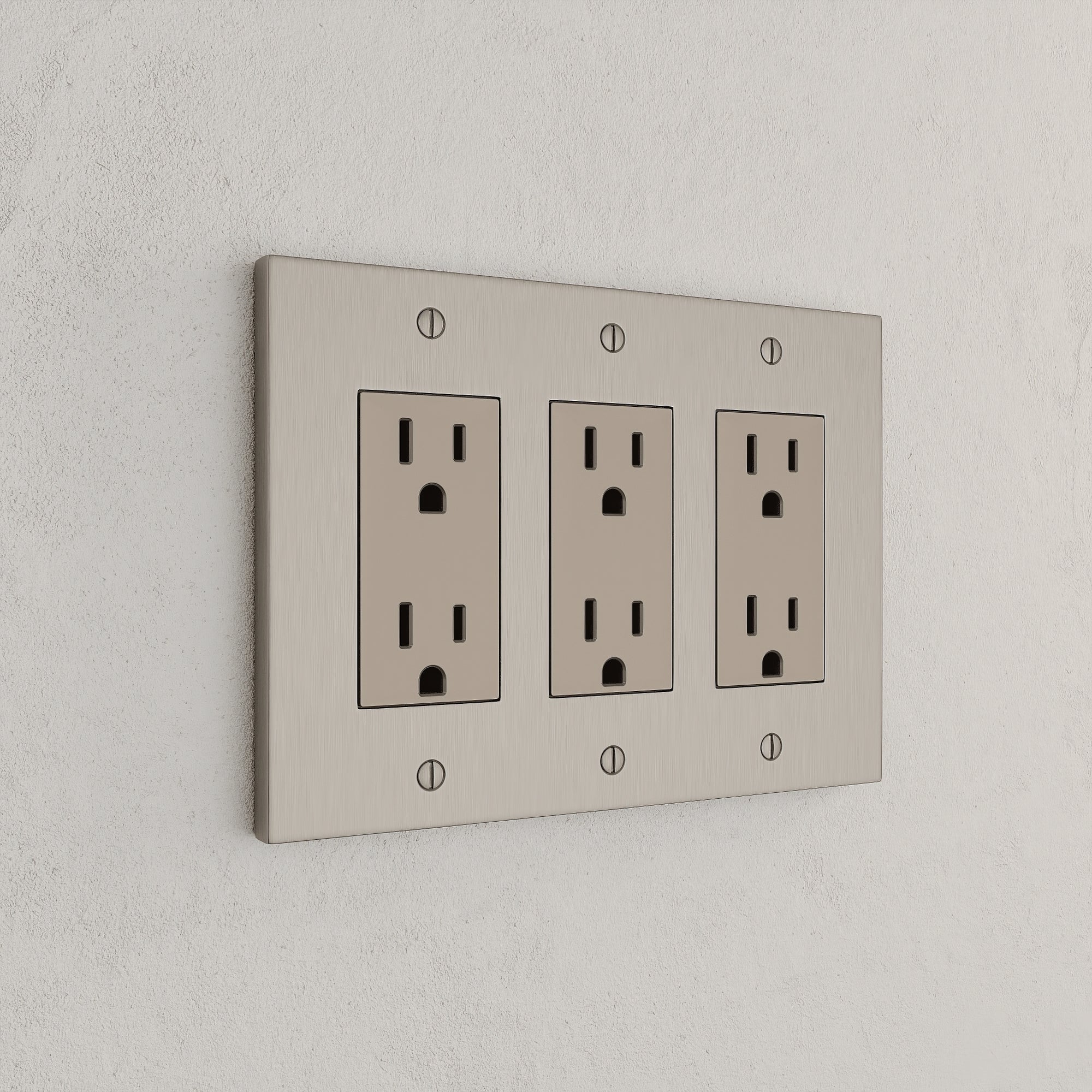 Solid brass Futura Open Wall Plate – Triple in Satin Nickel finish