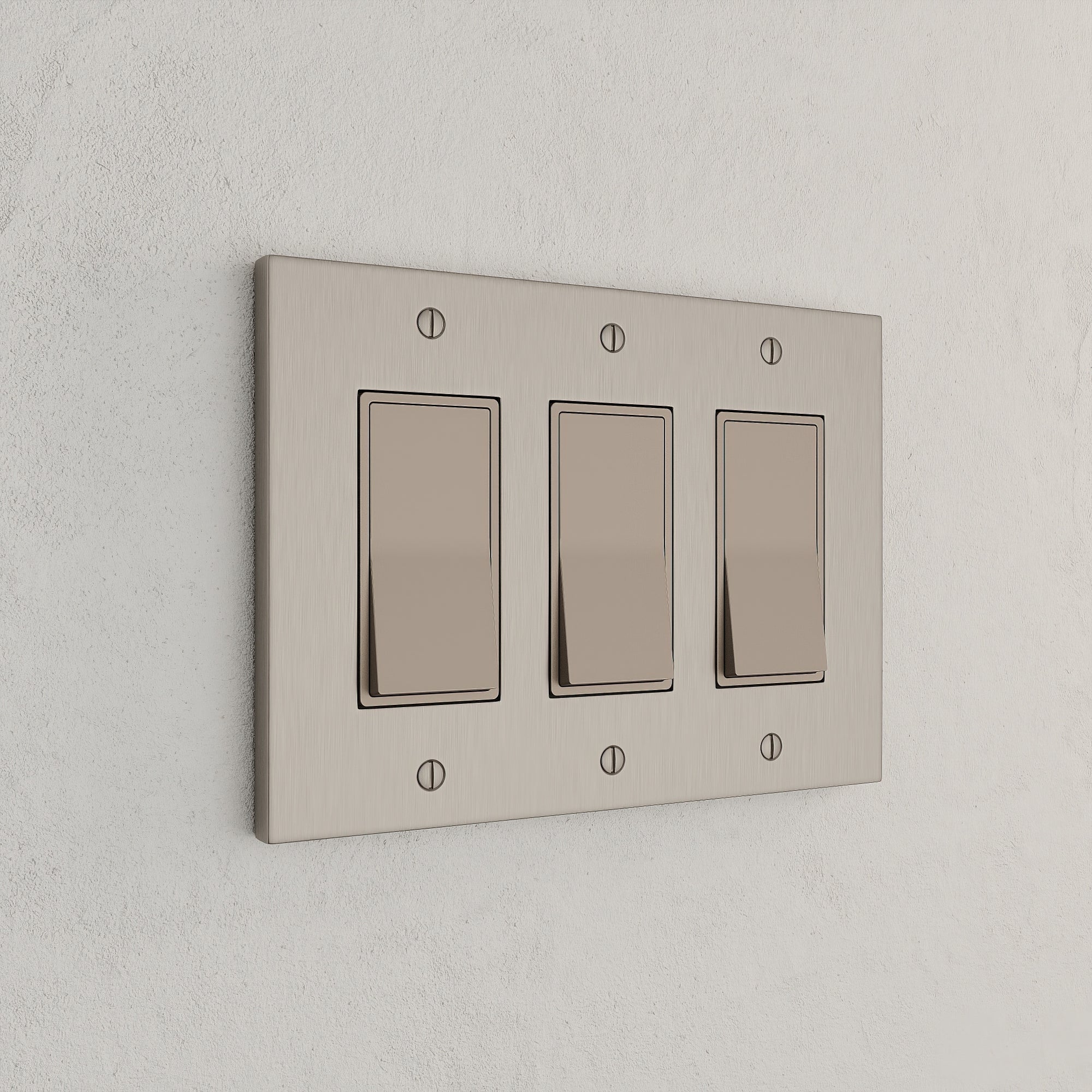 Solid brass Futura Open Wall Plate – Triple in Satin Nickel finish