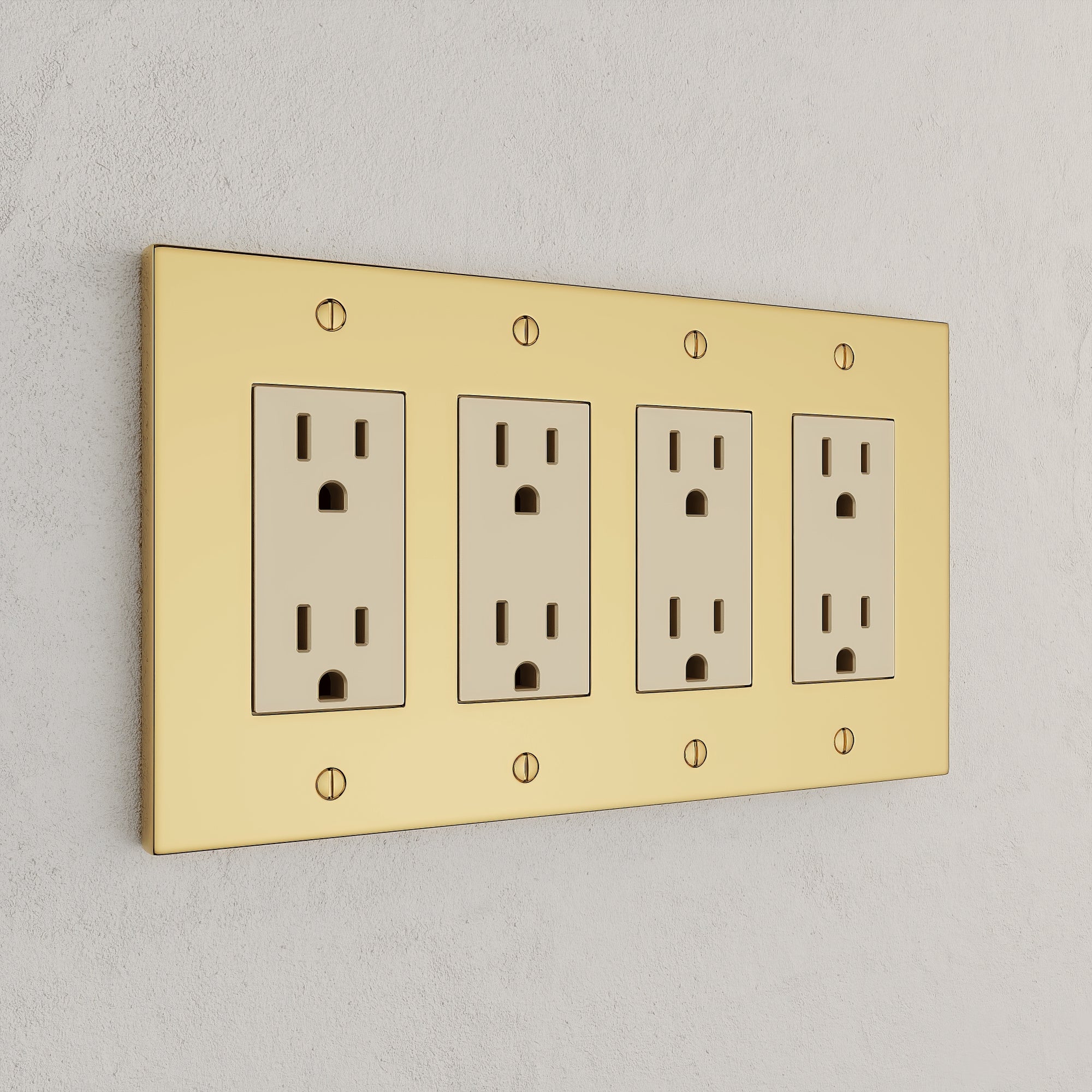 Solid brass Futura Open Wall Plate – Quad in Polished Brass finish