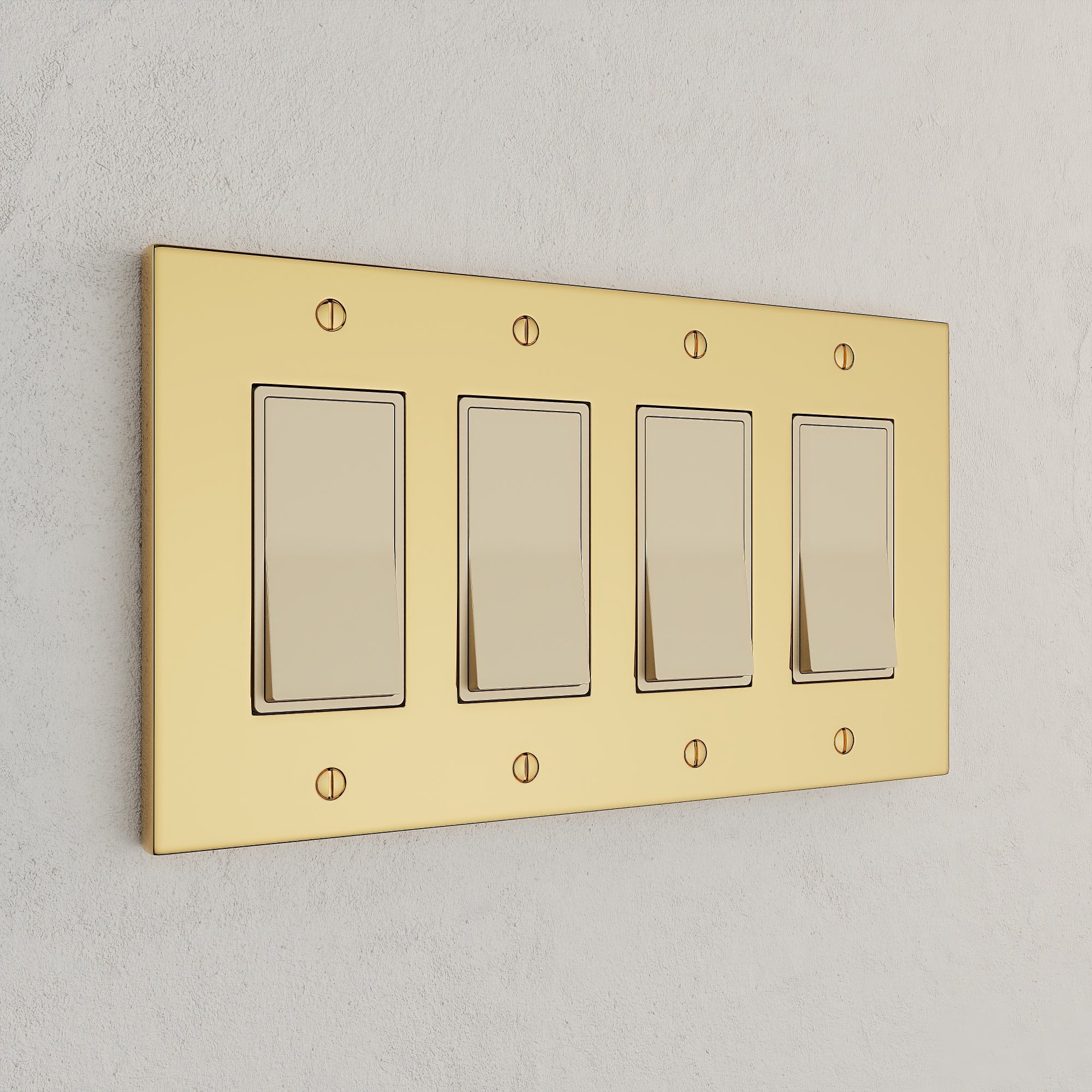 Solid brass Futura Open Wall Plate – Quad in Polished Brass finish