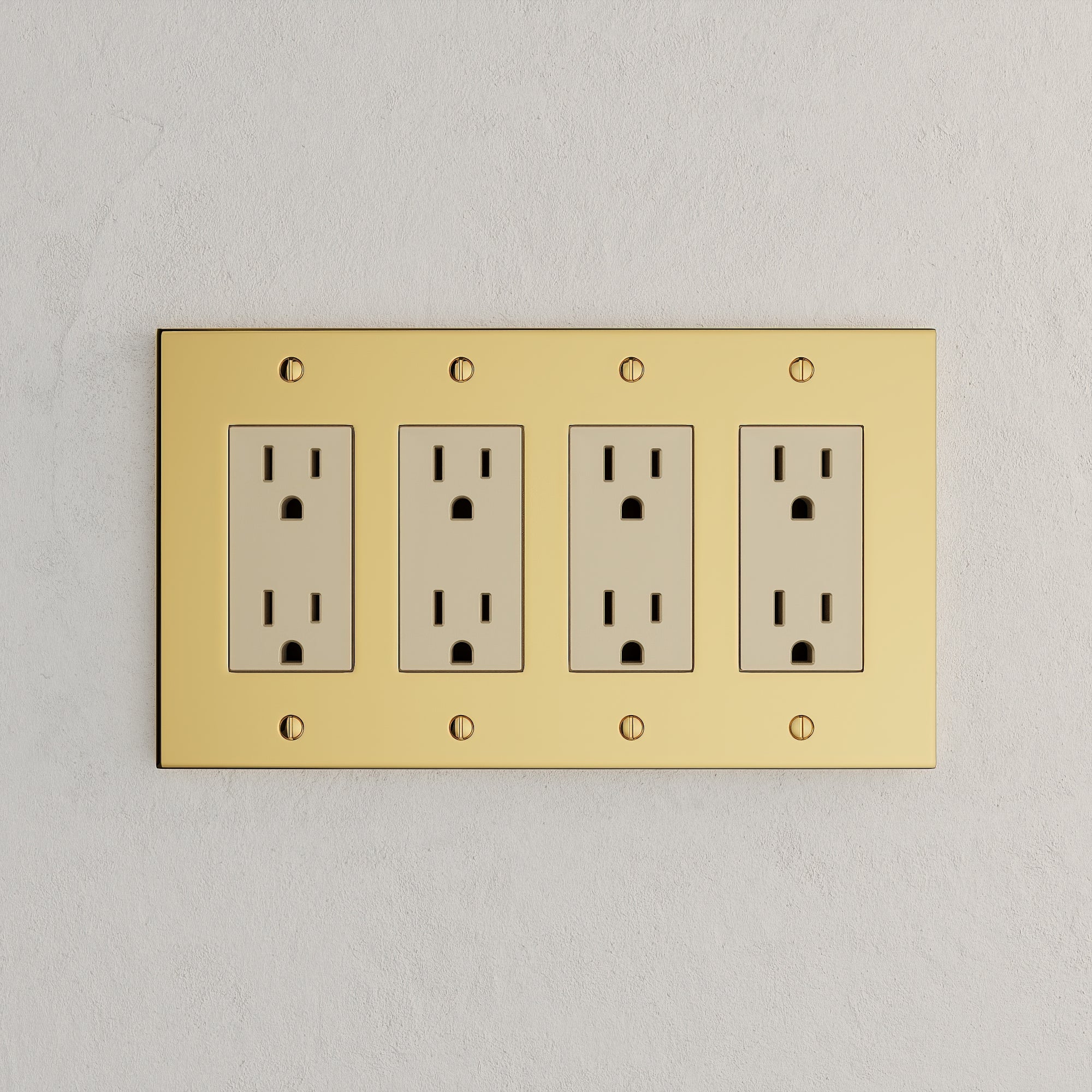 Solid brass Futura Open Wall Plate – Quad in Polished Brass finish