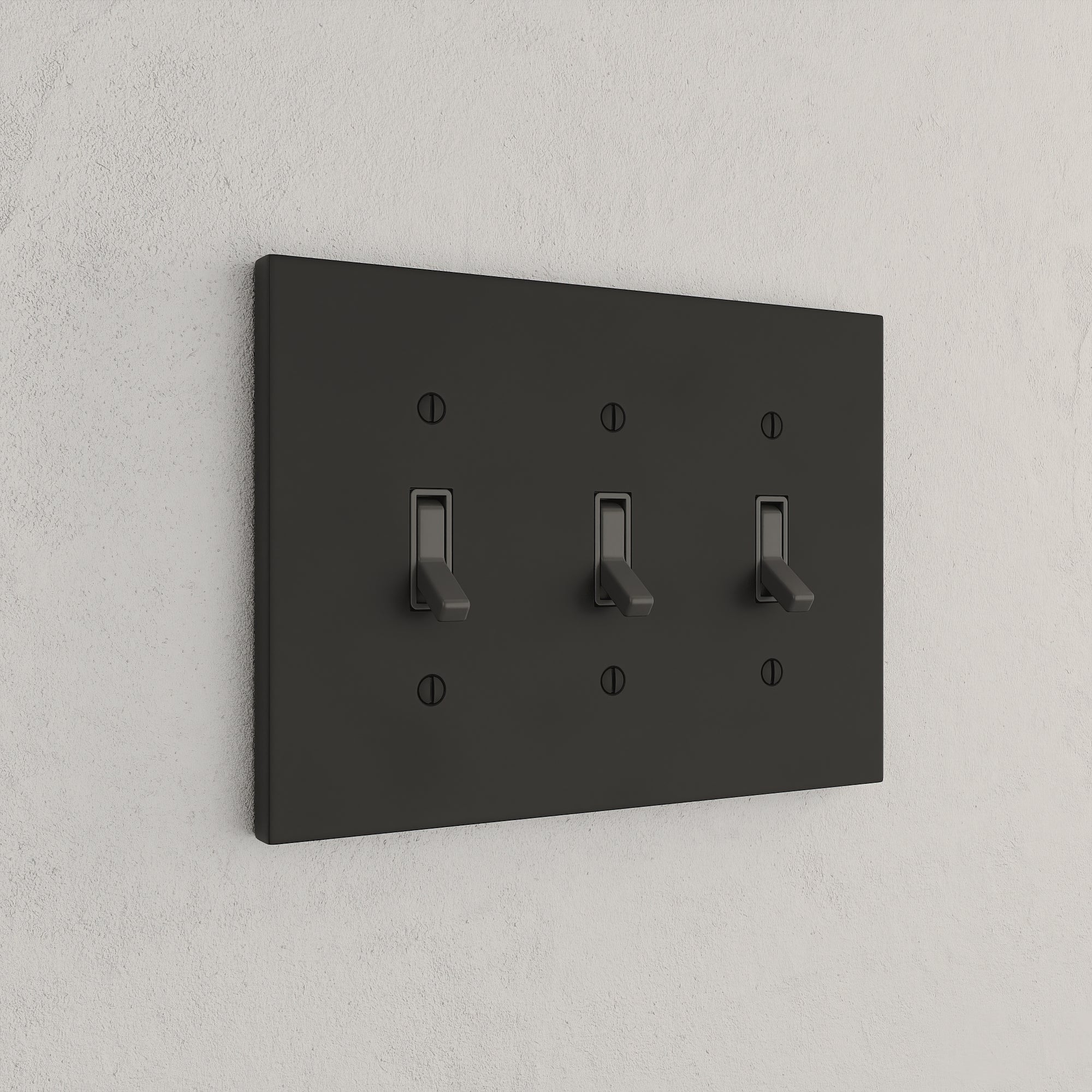 Solid brass Futura Toggle Wall Plate – Triple in Coal Black Brass finish