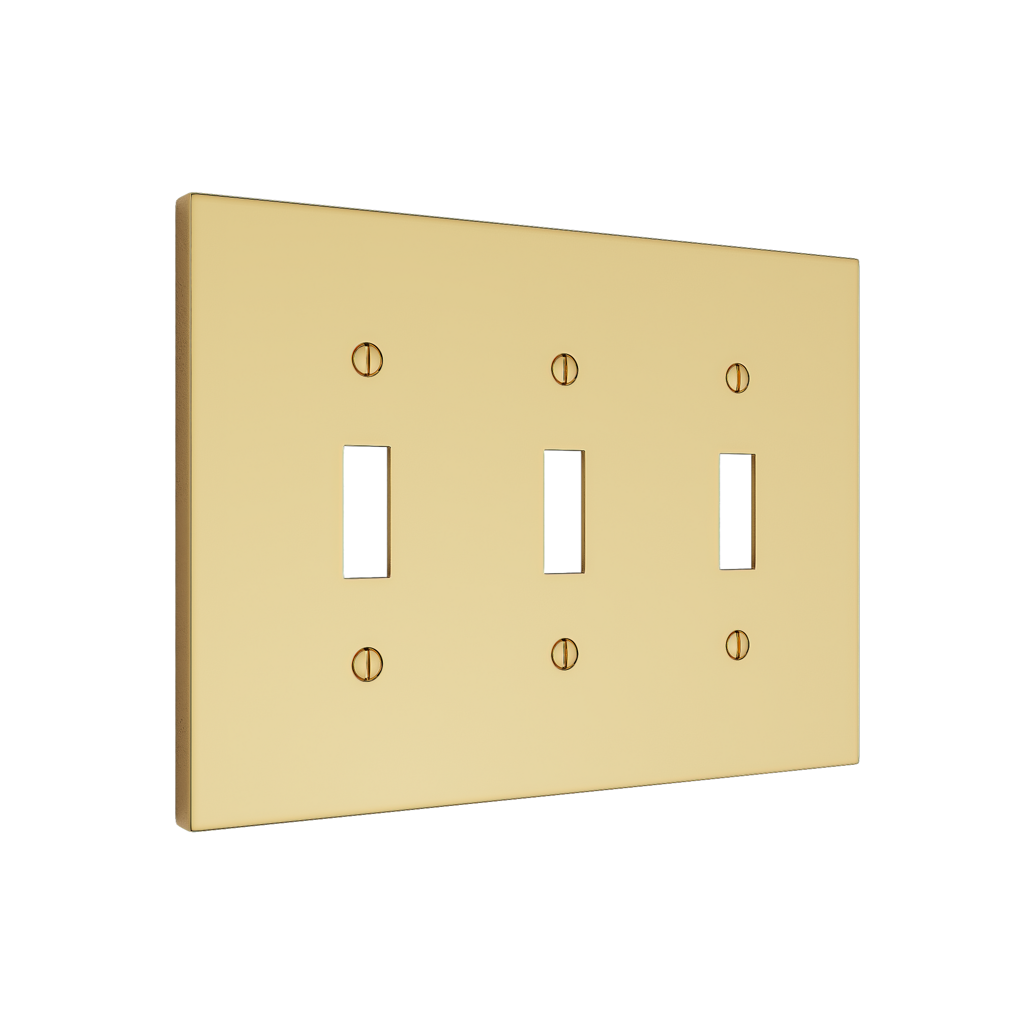 Solid brass Futura Toggle Wall Plate – Triple in Polished Brass finish