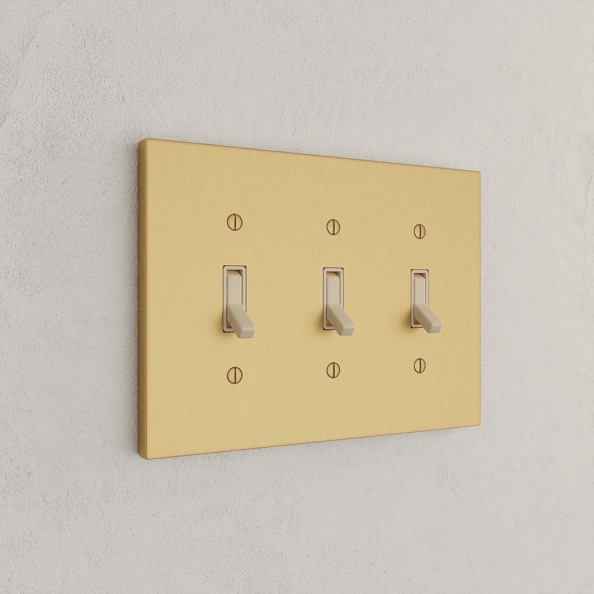 Solid brass Futura Toggle Wall Plate – Triple in Satin Brass finish