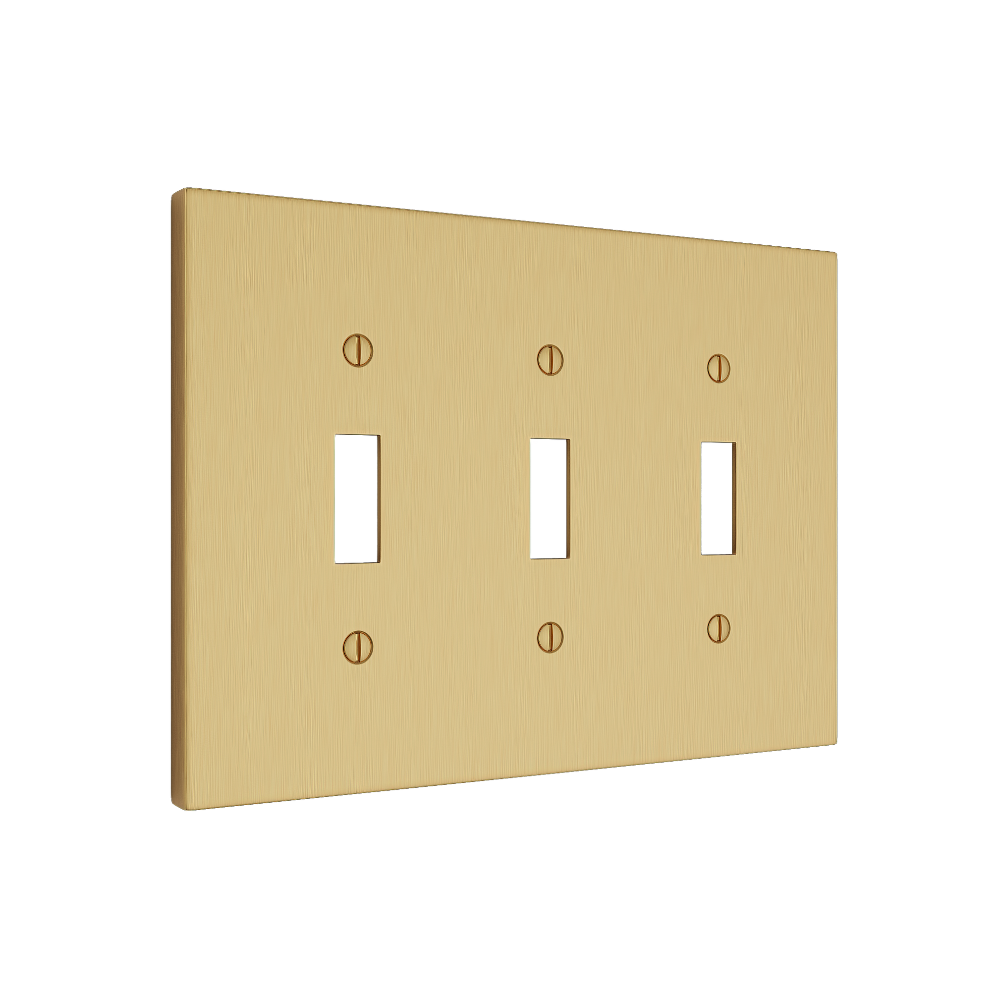 Solid brass Futura Toggle Wall Plate – Triple in Satin Brass finish